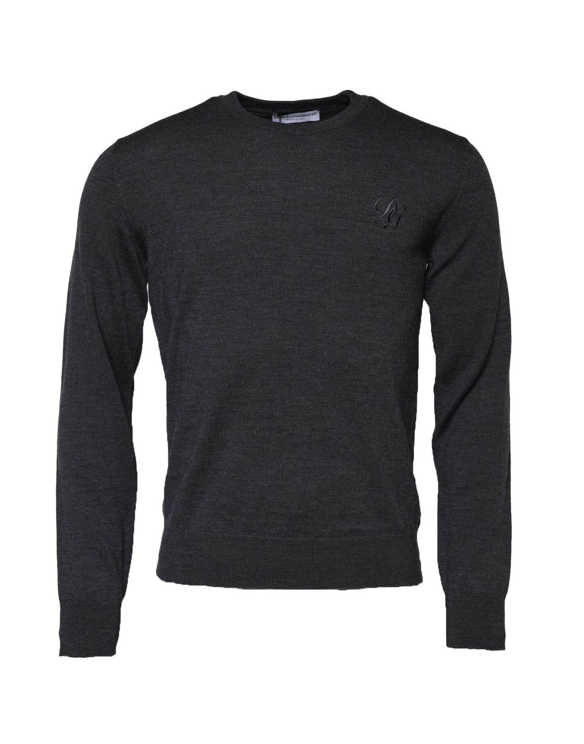 Dolce & Gabbana Dark Gray Wool Crew Neck Sweatshirt Sweater - Hilstor