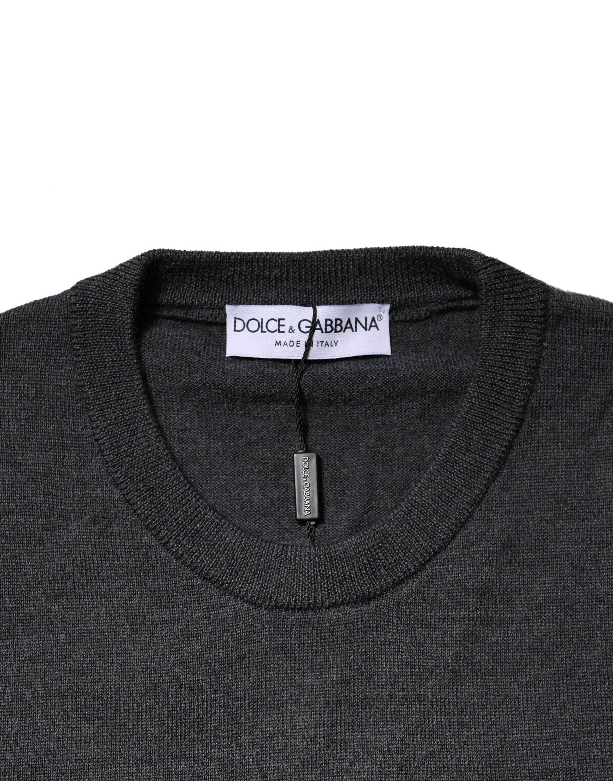 Dolce & Gabbana Dark Gray Wool Crew Neck Sweatshirt Sweater - Hilstor