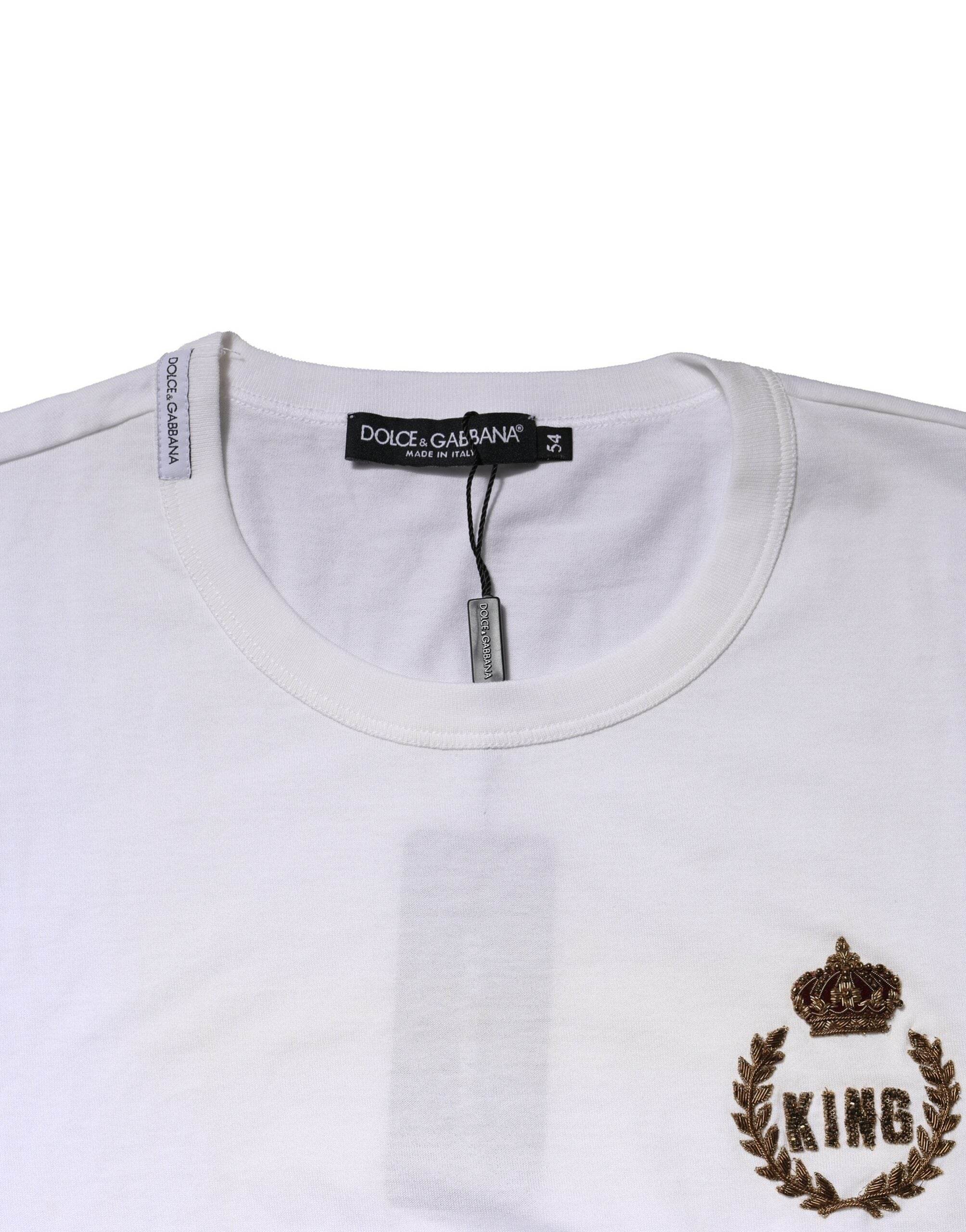 Dolce & Gabbana White King Crown Cotton Crew Neck T-shirt - Hilstor