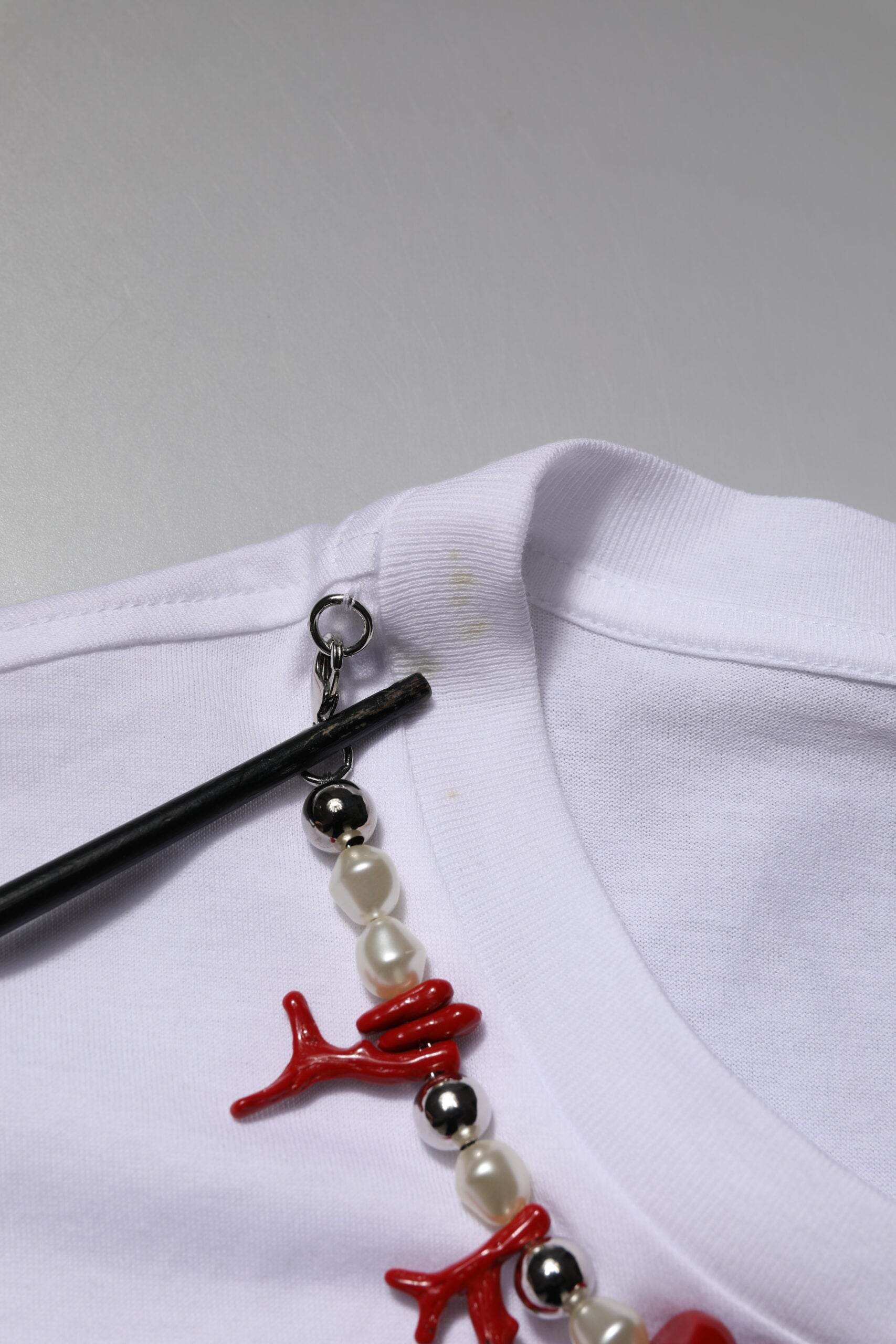 Dolce & Gabbana White Embellished Cotton Crew Neck T-shirt - Hilstor