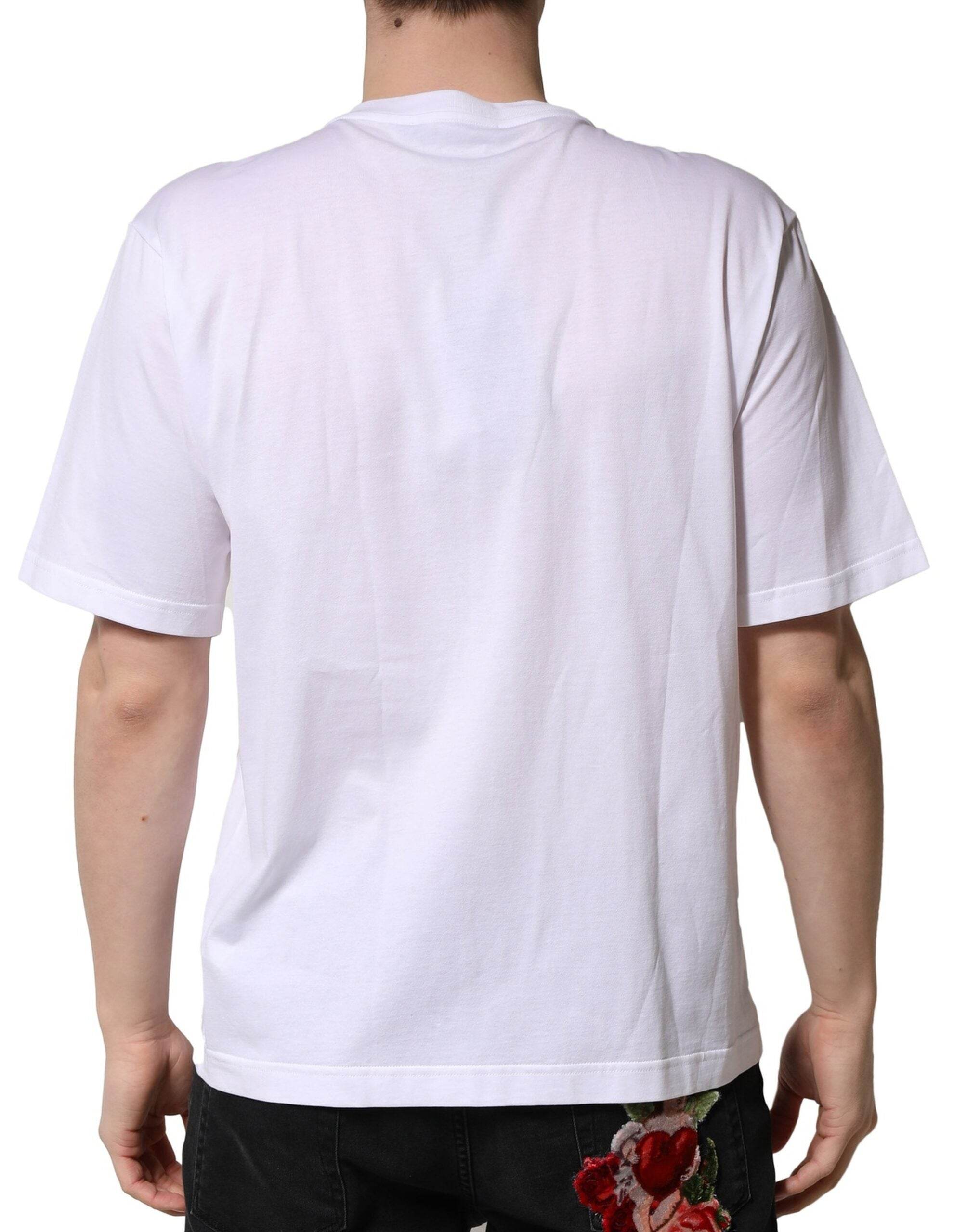 Dolce & Gabbana White Embellished Cotton Crew Neck T-shirt - Hilstor
