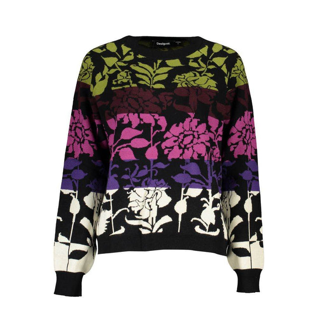 Desigual Chic Long-Sleeved Black Sweater with Contrast Details - Hilstor