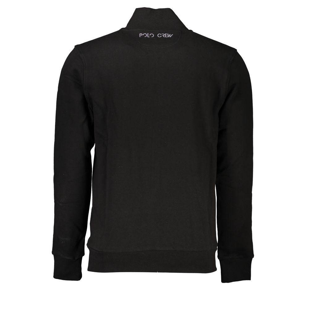 La Martina Black Cotton Men Sweater with Central Pockets and Zip - Hilstor