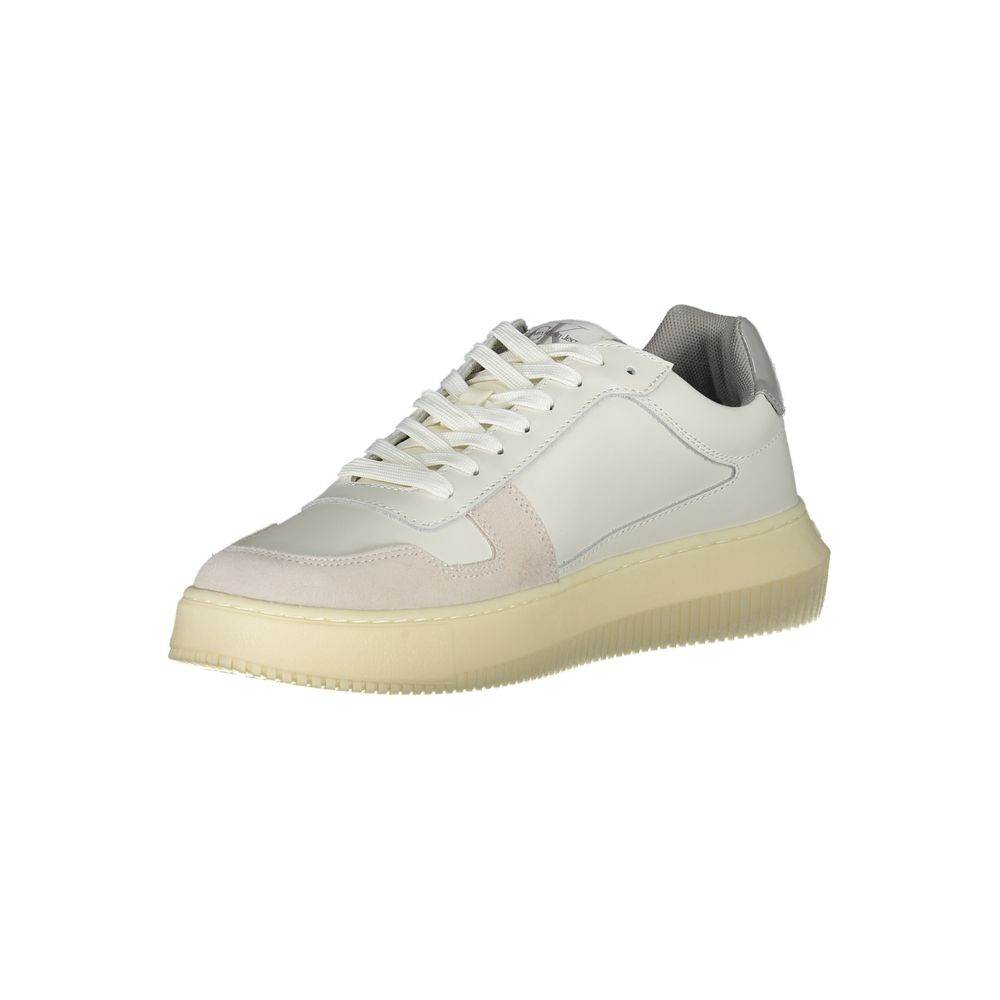 Calvin Klein Sleek White Lace-Up Sneakers with Contrast Details - Hilstor