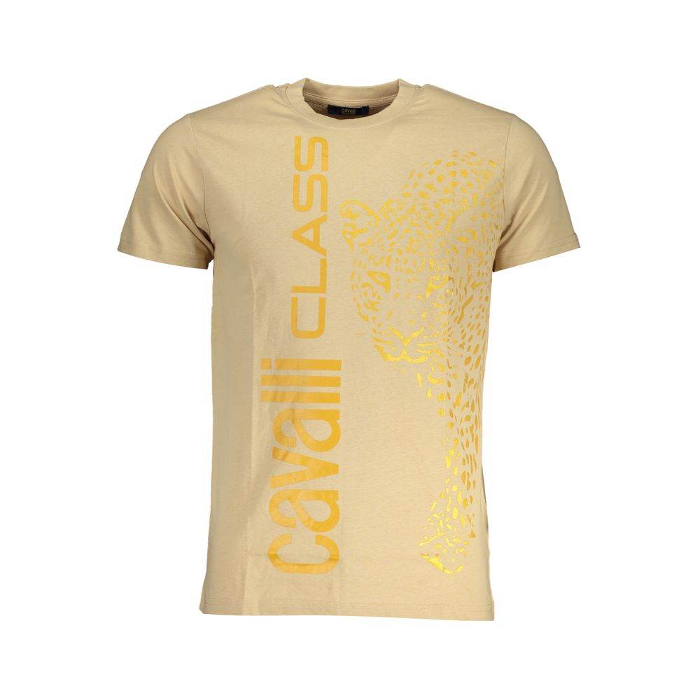 Cavalli Class Beige Cotton T-Shirt - Hilstor