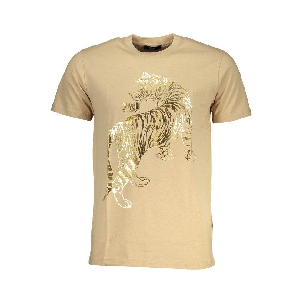 Cavalli Class Beige Cotton T-Shirt - Hilstor
