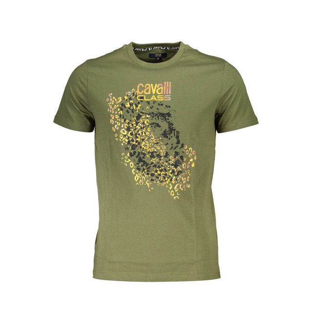 Cavalli Class Green Cotton Men T-Shirt - Hilstor