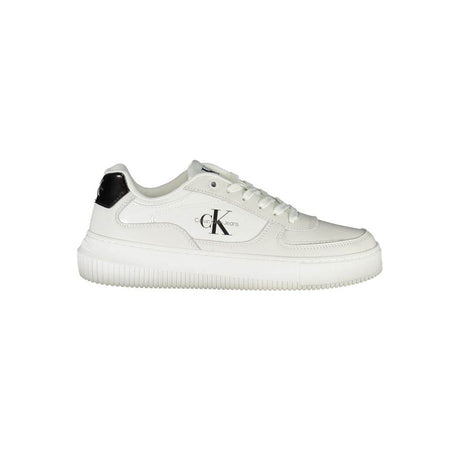 Calvin Klein Sleek White Lace-Up Sneakers with Contrast Details - Hilstor