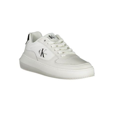 Calvin Klein Sleek White Lace-Up Sneakers with Contrast Details - Hilstor