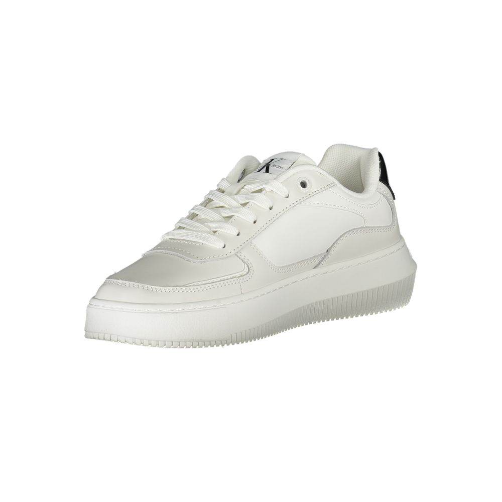 Calvin Klein Sleek White Lace-Up Sneakers with Contrast Details - Hilstor