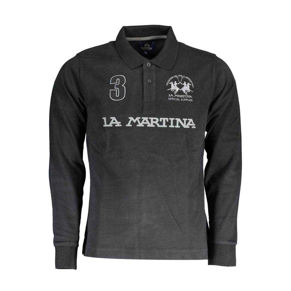 La Martina Black Cotton Men Polo Shirt - Hilstor