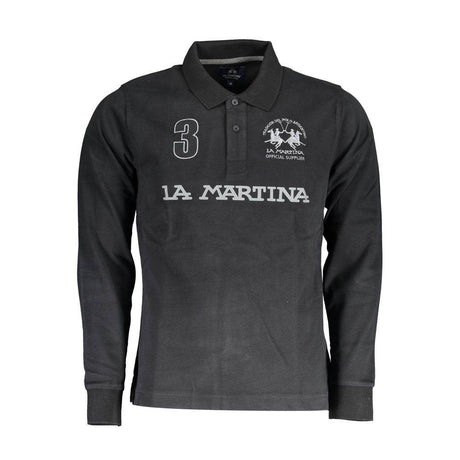 La Martina Black Cotton Men Polo Shirt - Hilstor