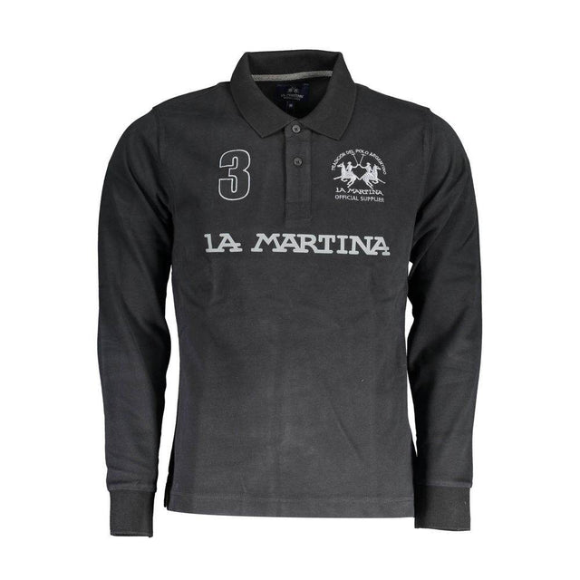 La Martina Black Cotton Men Polo Shirt - Hilstor