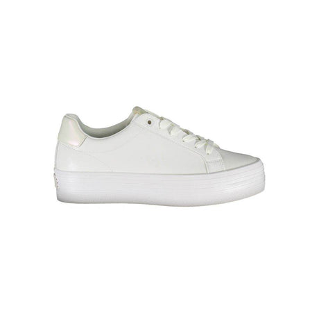 Calvin Klein Sleek White Lace-Up Sneakers with Contrast Detail - Hilstor