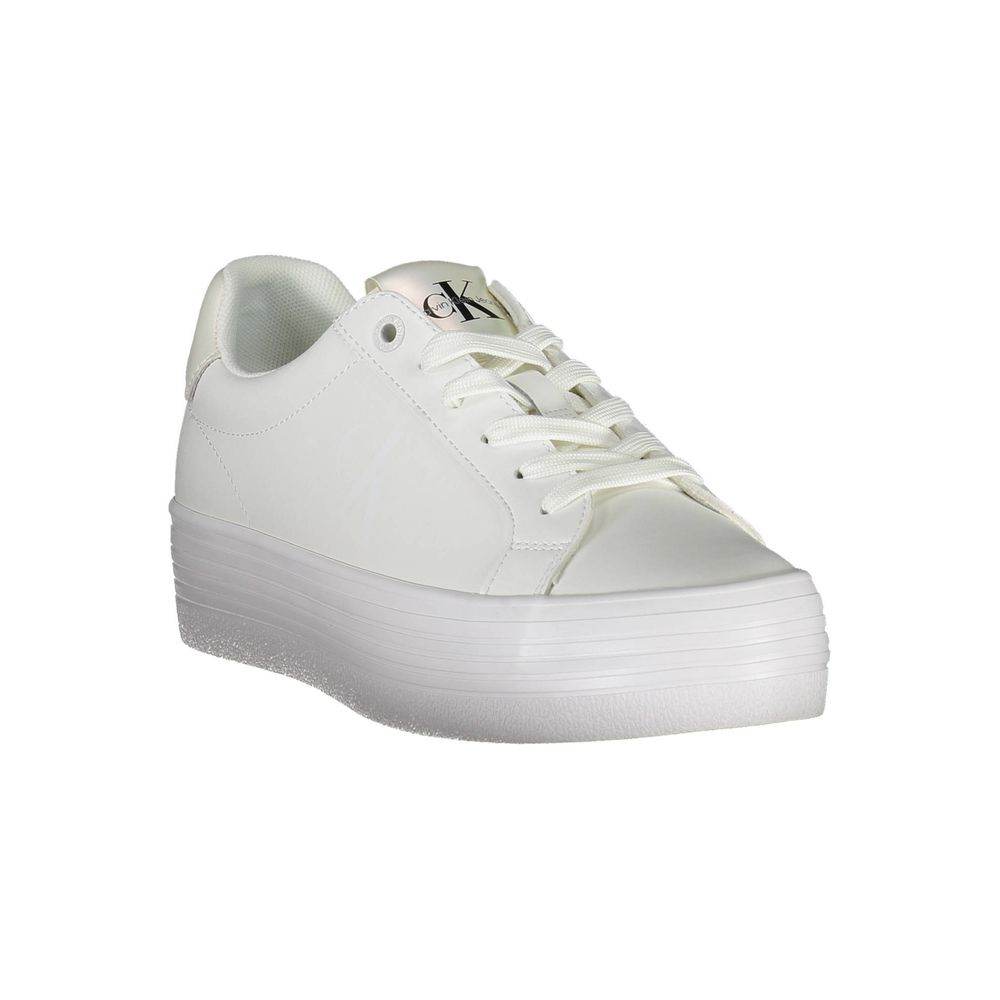 Calvin Klein Sleek White Lace-Up Sneakers with Contrast Detail - Hilstor