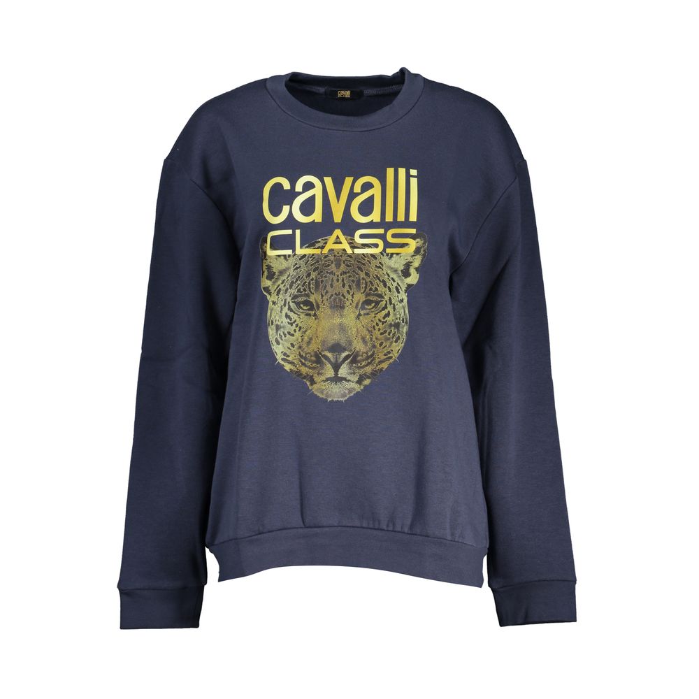 Cavalli Class Elegant Blue Fleece Sweatshirt med rund hals