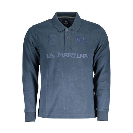 La Martina Blue Cotton Men Polo Shirt - Hilstor