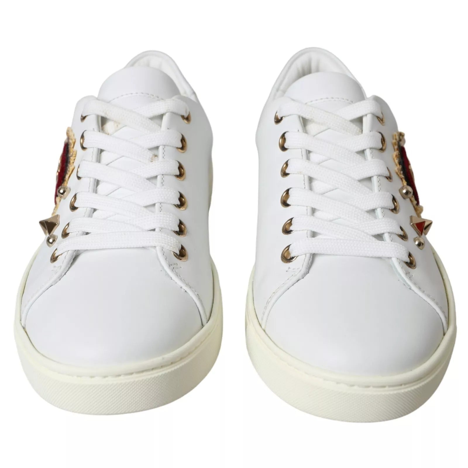 Dolce &amp; Gabbana Hvidt Læder Guld Rødt Hjerte Sneakers Sko