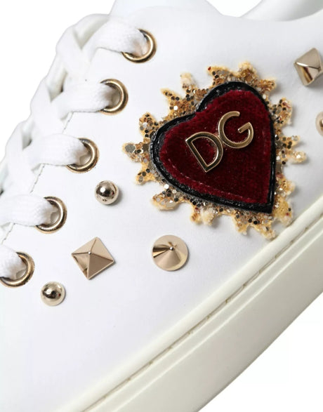 Dolce &amp; Gabbana Hvidt Læder Guld Rødt Hjerte Sneakers Sko