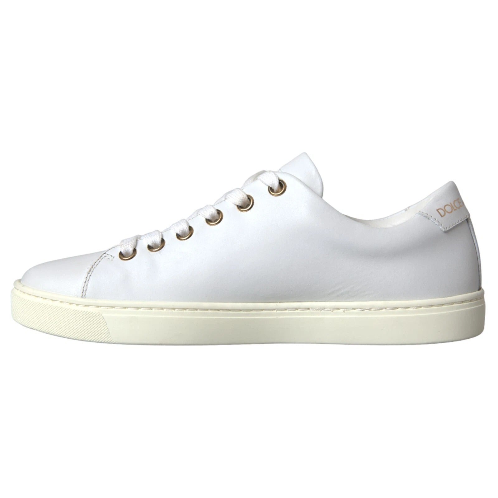Dolce &amp; Gabbana Hvidt Læder Guld Rødt Hjerte Sneakers Sko