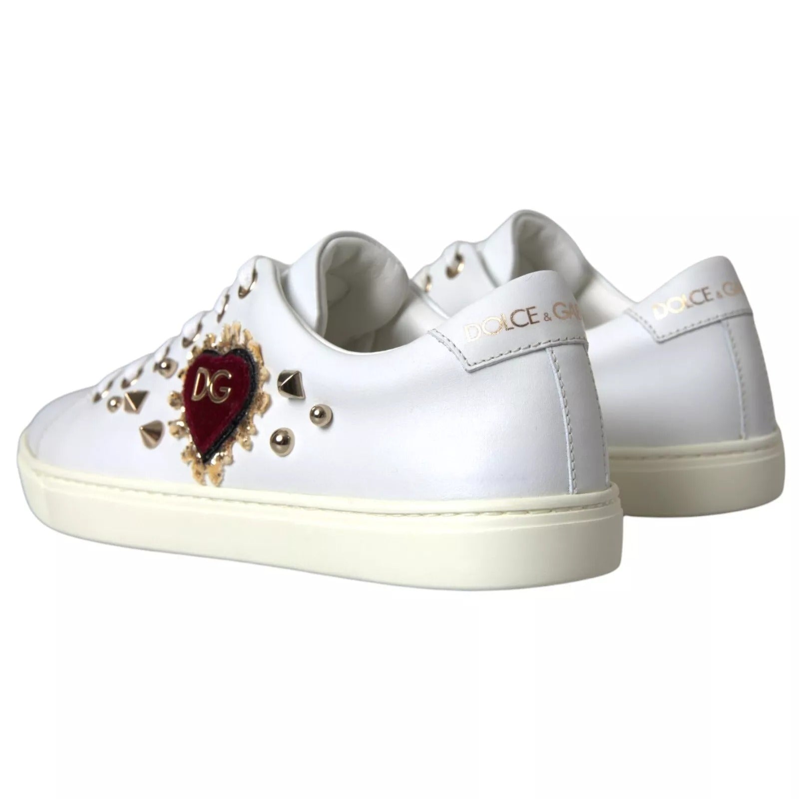 Dolce &amp; Gabbana Hvidt Læder Guld Rødt Hjerte Sneakers Sko