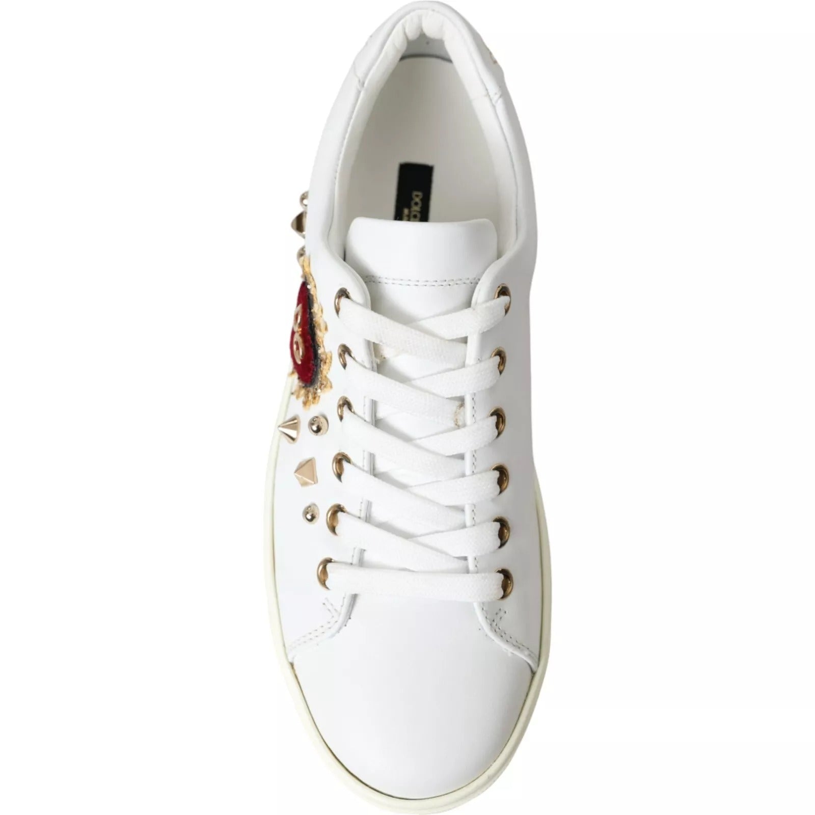 Dolce &amp; Gabbana Hvidt Læder Guld Rødt Hjerte Sneakers Sko