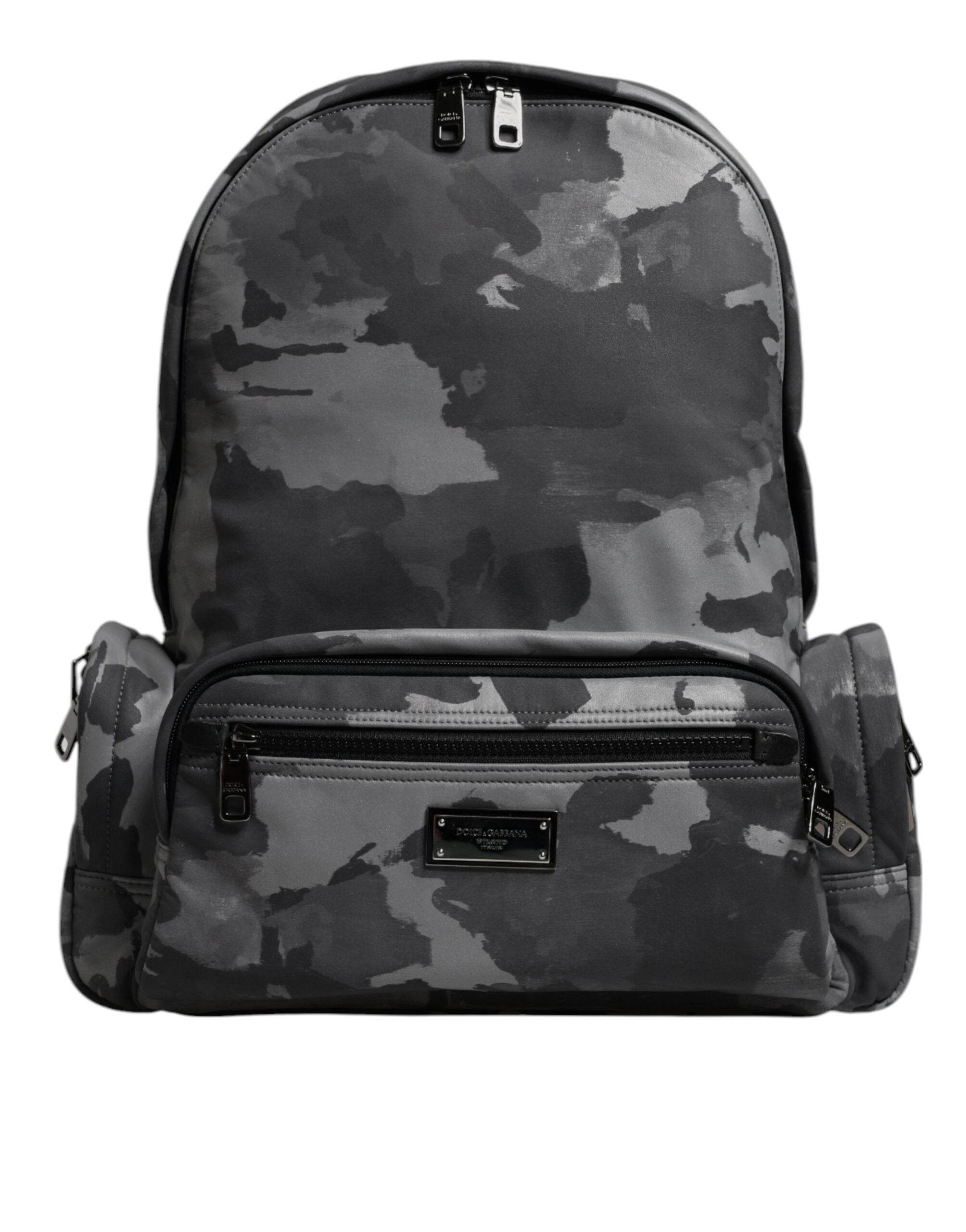 Dolce & Gabbana Gray Cotton Camouflage Logo Plaque Backpack Bag - Hilstor