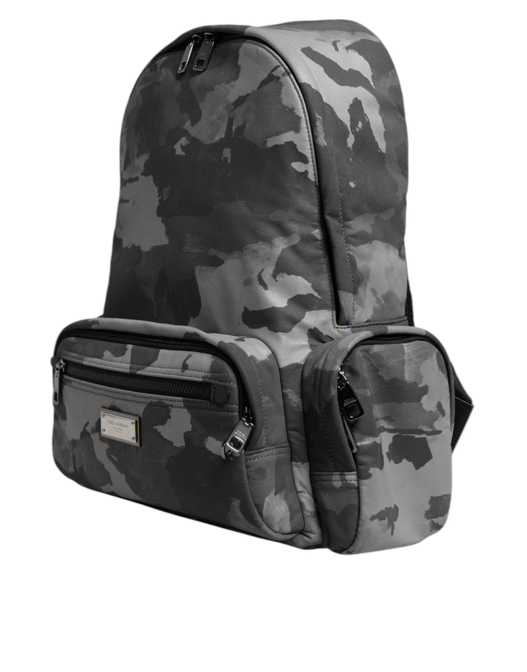 Dolce & Gabbana Gray Cotton Camouflage Logo Plaque Backpack Bag - Hilstor