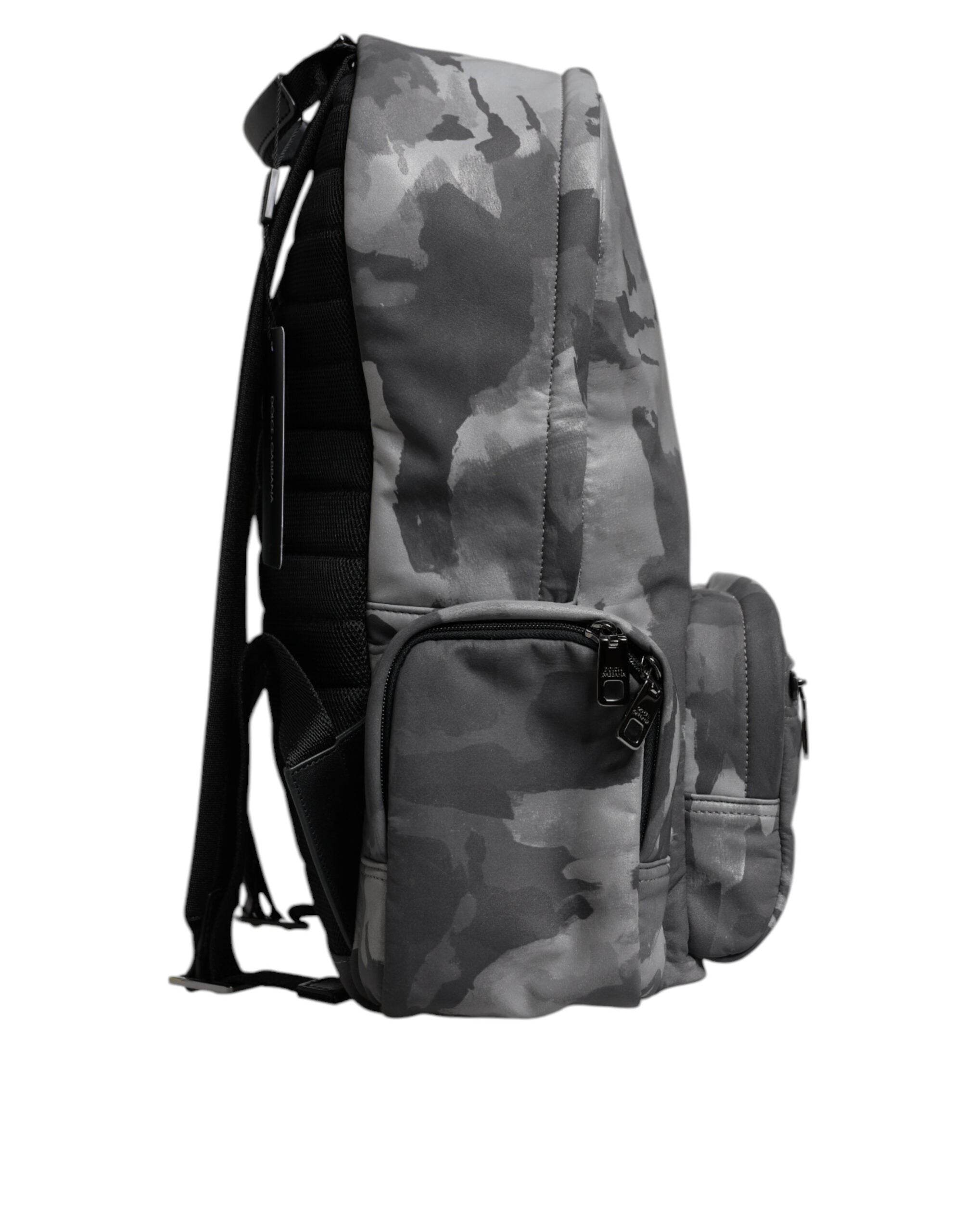 Dolce & Gabbana Gray Cotton Camouflage Logo Plaque Backpack Bag - Hilstor