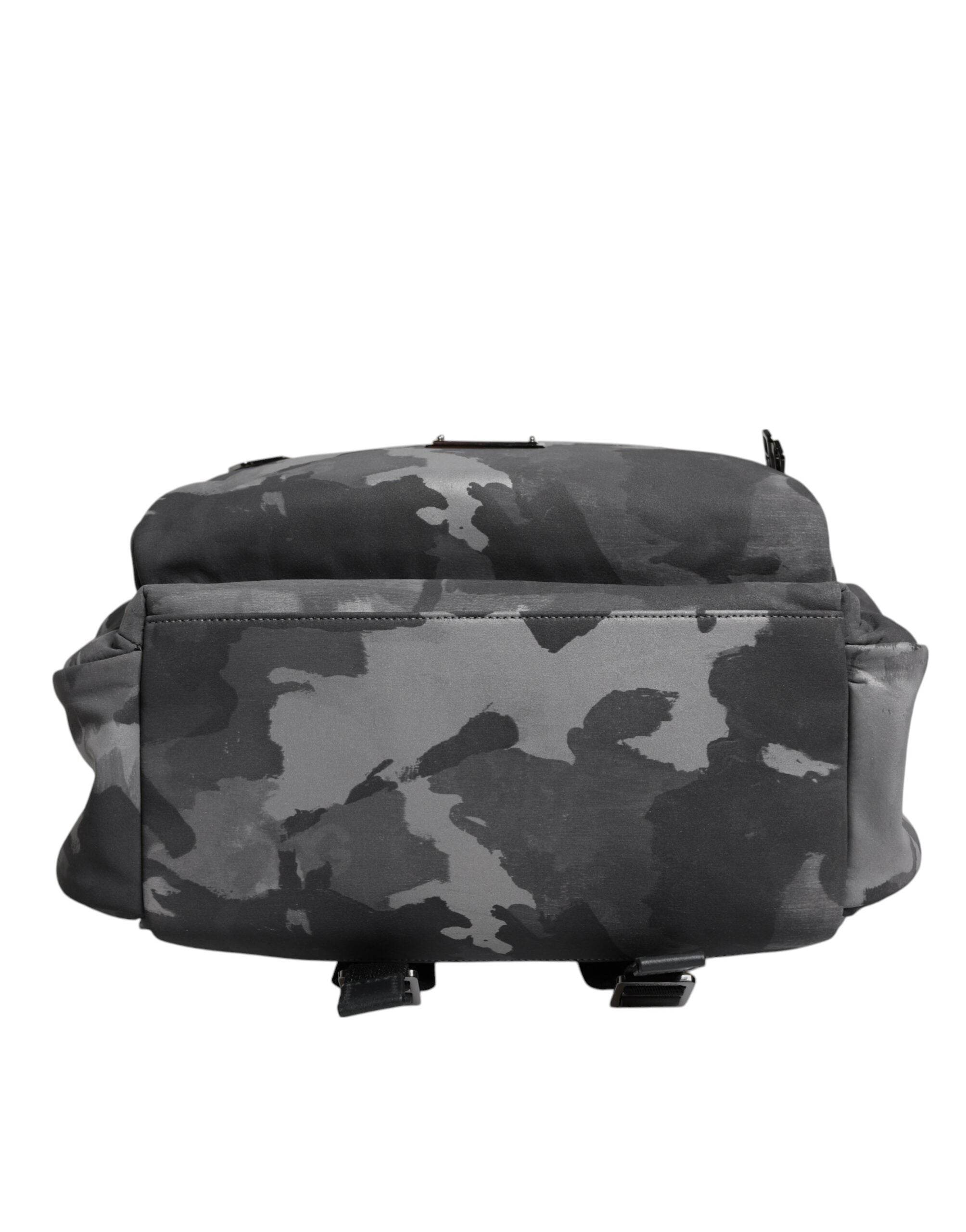 Dolce & Gabbana Gray Cotton Camouflage Logo Plaque Backpack Bag - Hilstor
