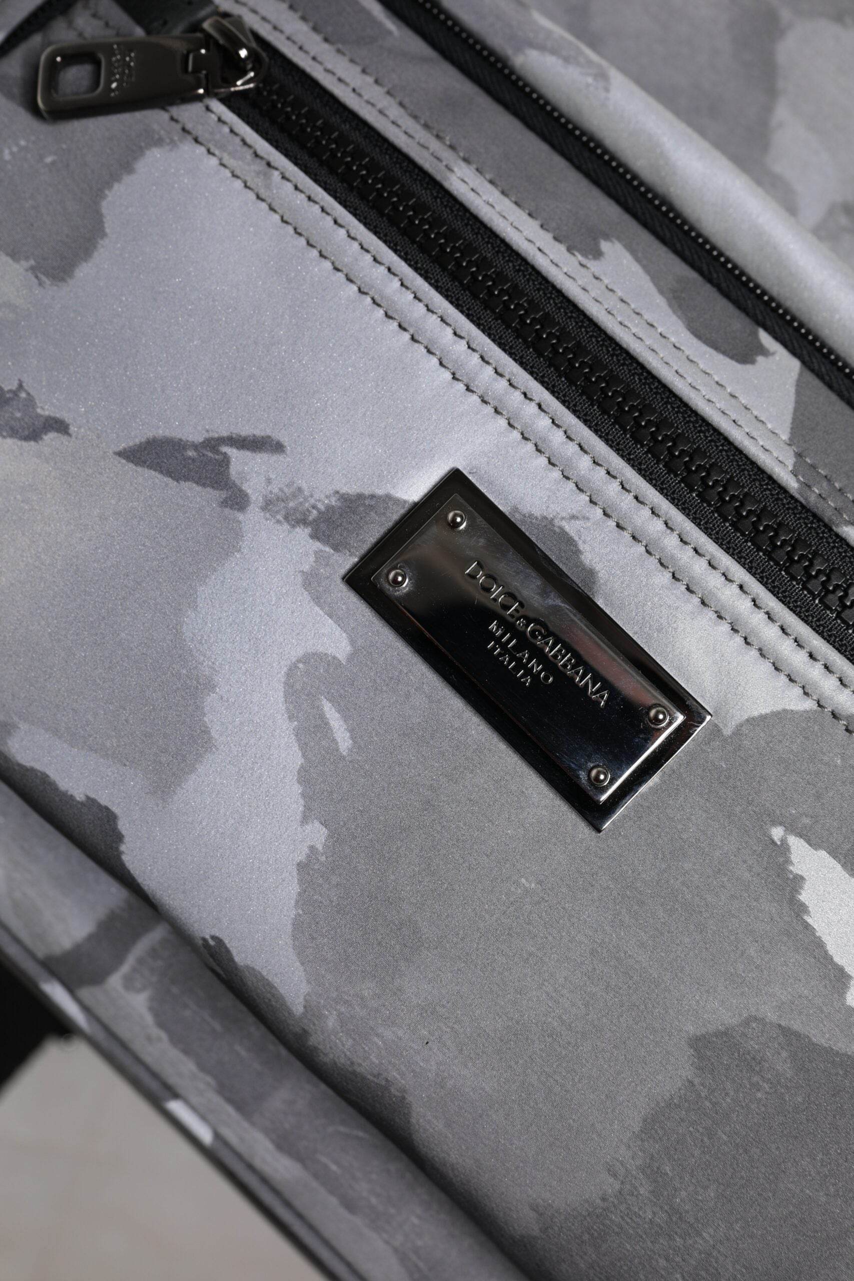 Dolce & Gabbana Gray Cotton Camouflage Logo Plaque Backpack Bag - Hilstor