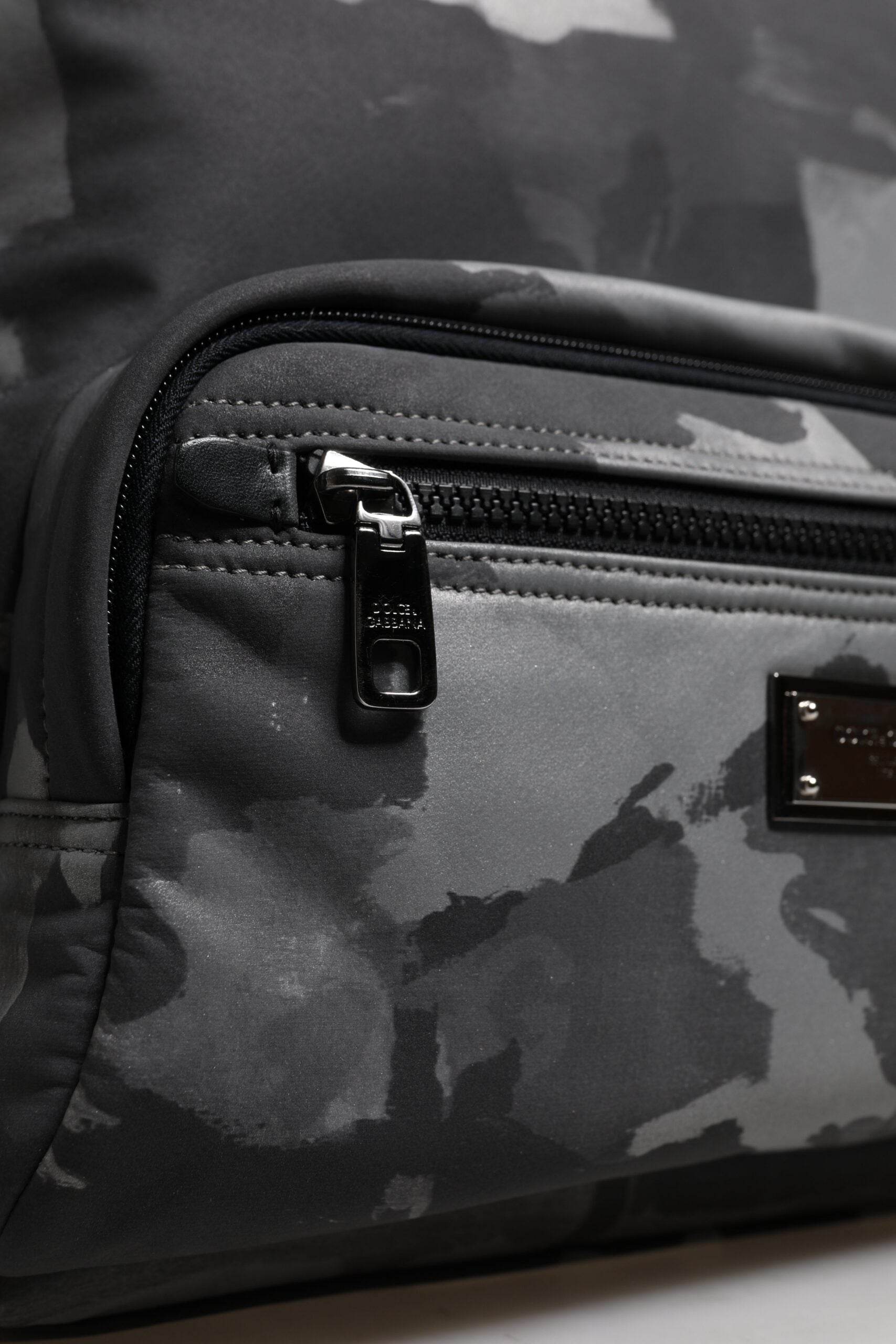 Dolce & Gabbana Gray Cotton Camouflage Logo Plaque Backpack Bag - Hilstor
