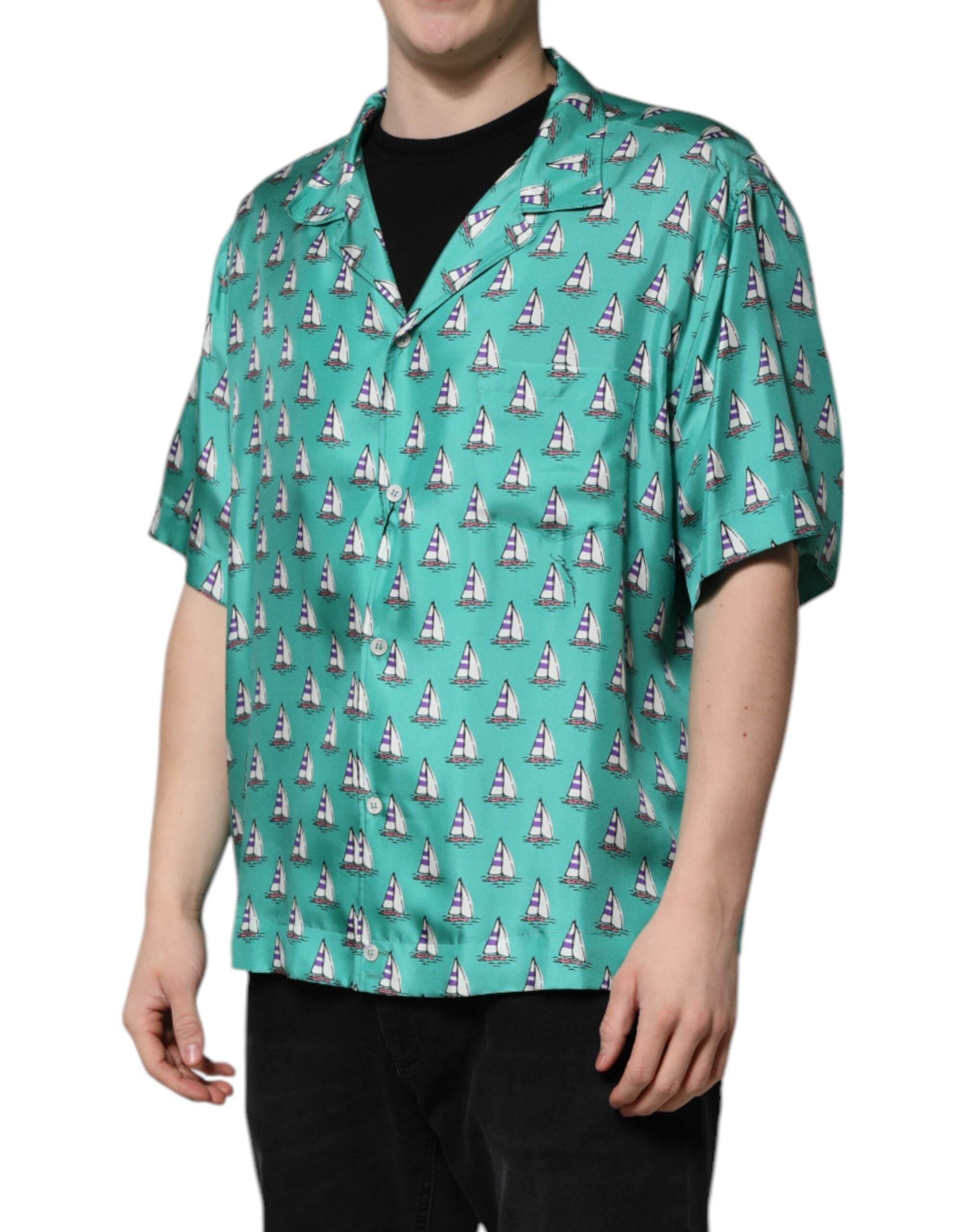 Dolce & Gabbana Green Printed Short Sleeves Casual Shirt - Hilstor