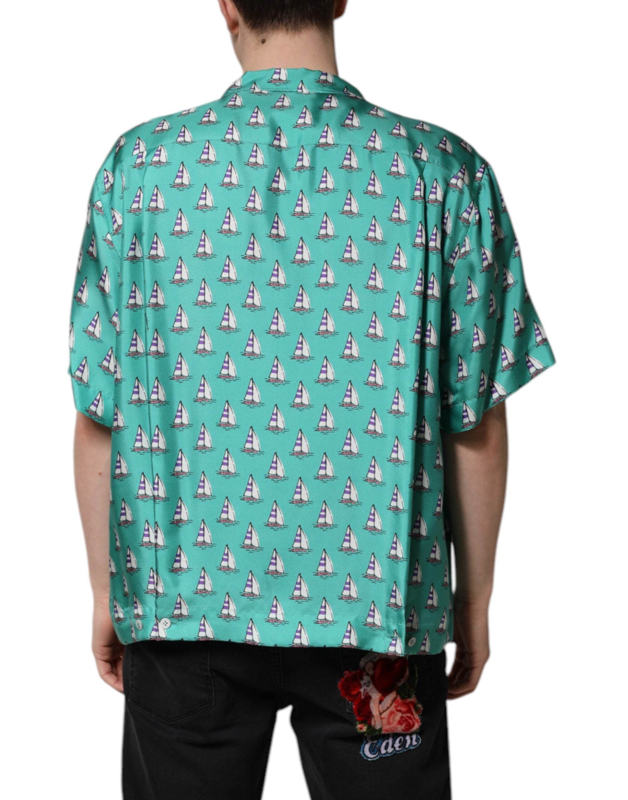 Dolce & Gabbana Green Printed Short Sleeves Casual Shirt - Hilstor