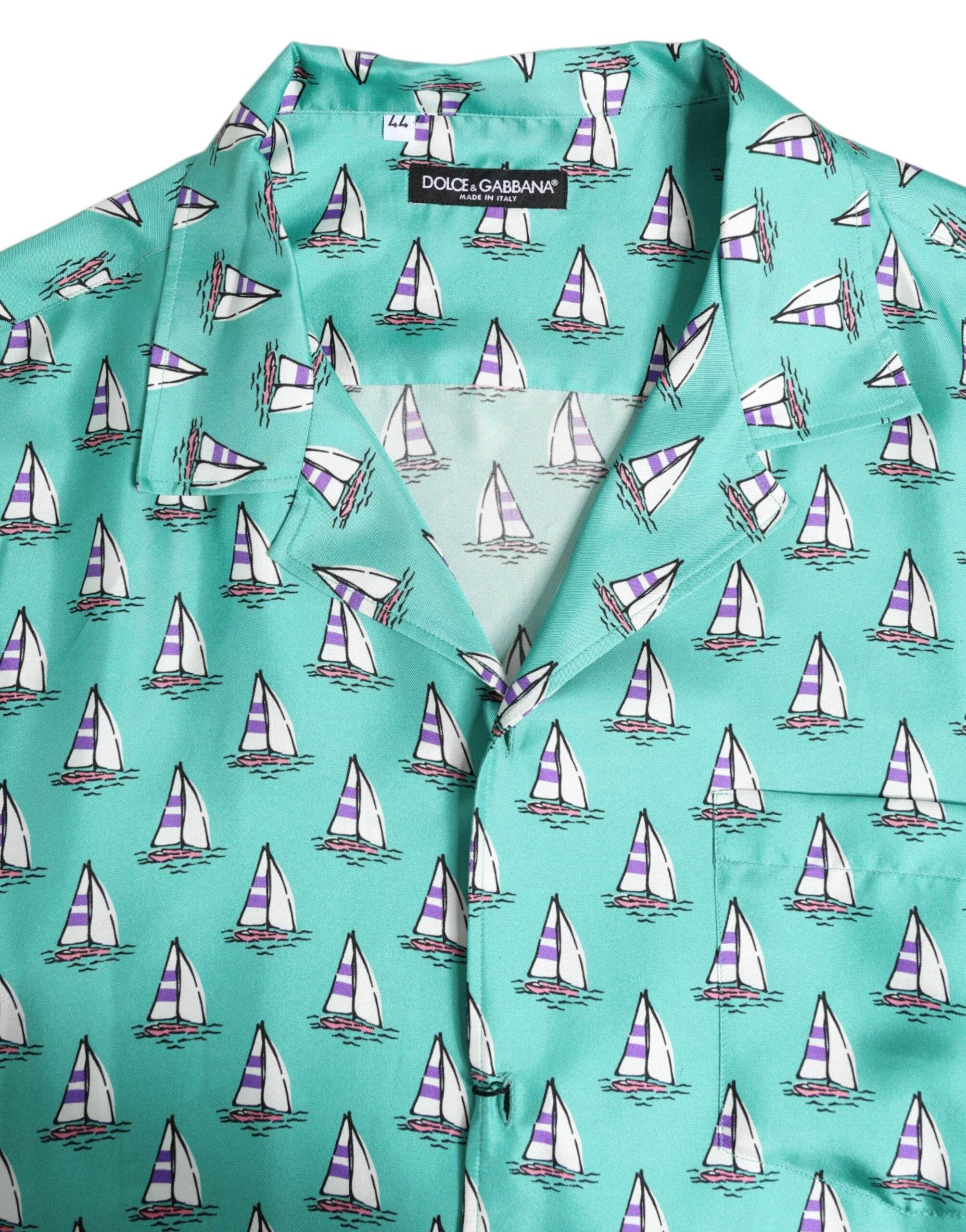 Dolce & Gabbana Green Printed Short Sleeves Casual Shirt - Hilstor