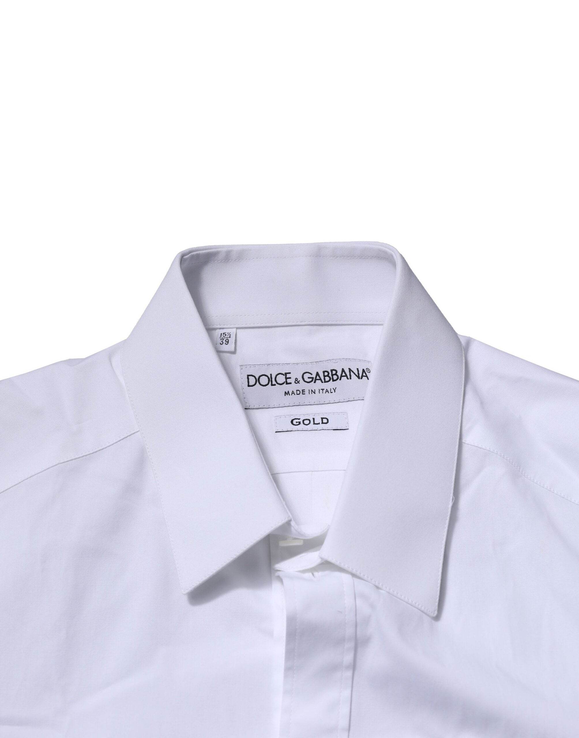 Dolce & Gabbana White Long Sleeves Dress GOLD Formal Shirt - Hilstor