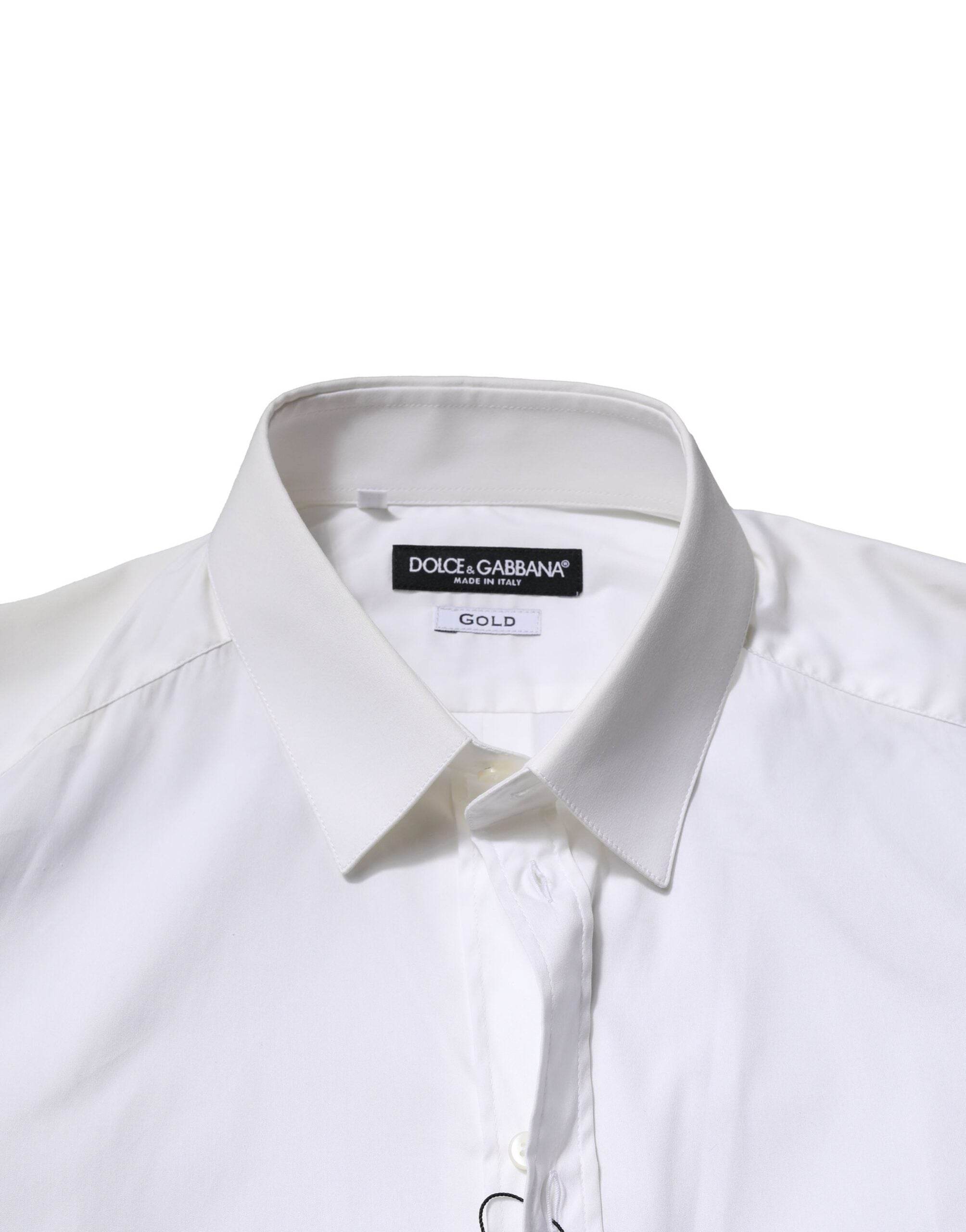 Dolce & Gabbana White Cotton GOLD Long Sleeves Formal Shirt - Hilstor