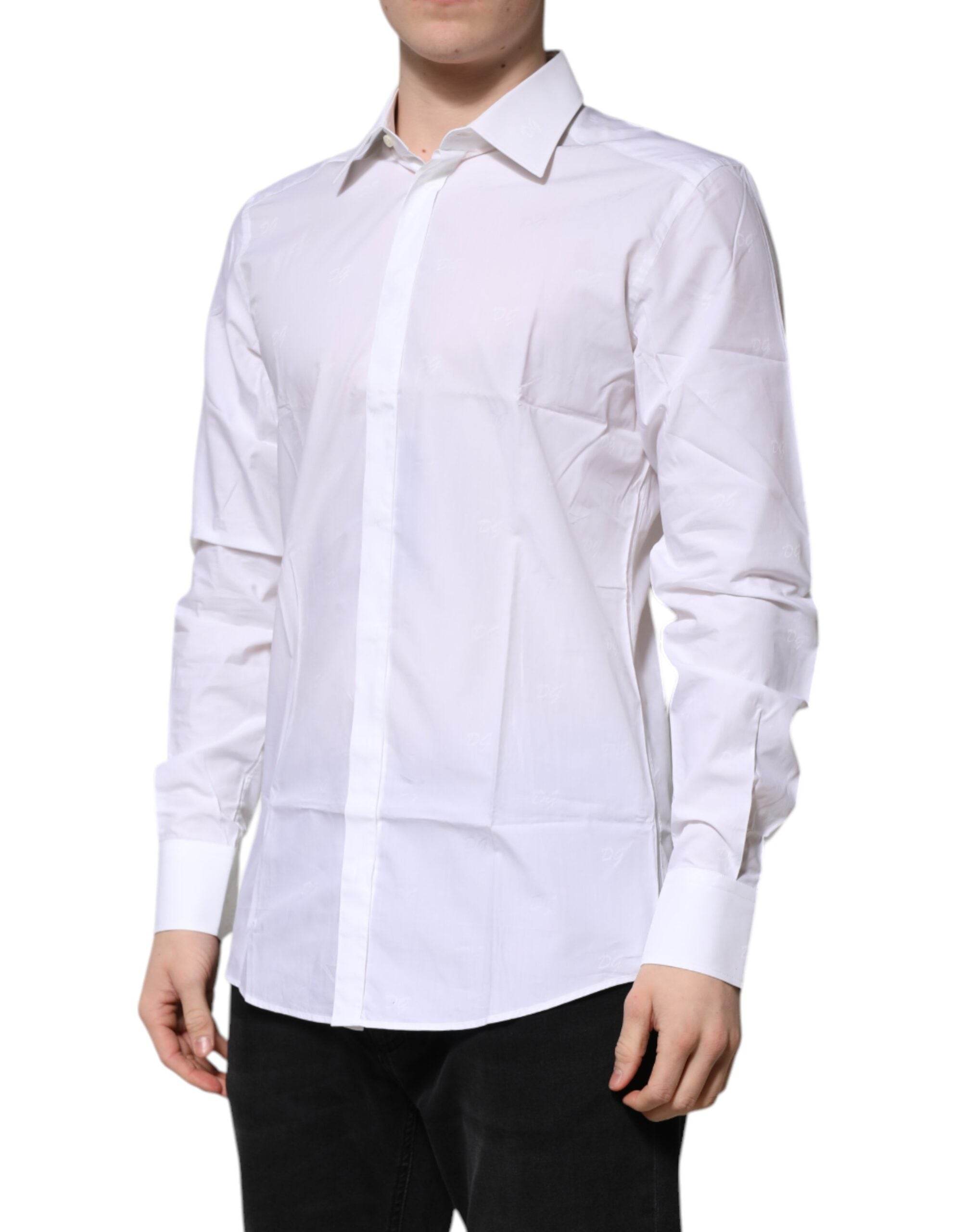 Dolce & Gabbana White Cotton GOLD Long Sleeves Formal Shirt - Hilstor