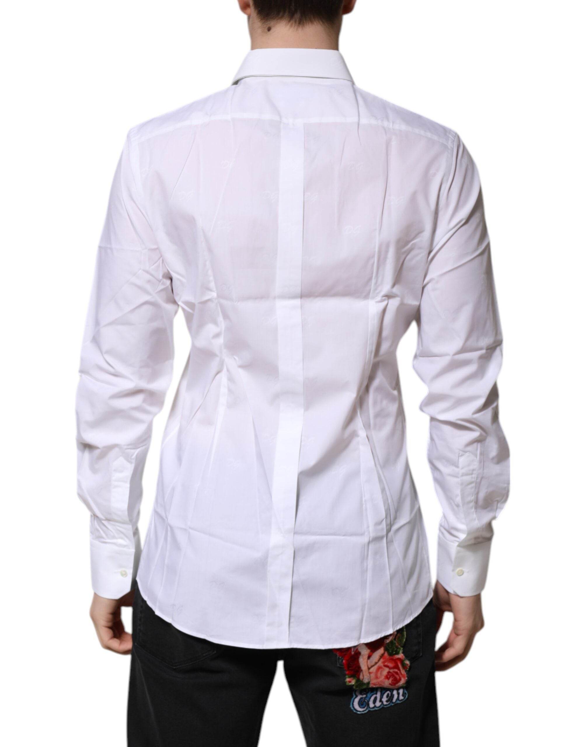 Dolce & Gabbana White Cotton GOLD Long Sleeves Formal Shirt - Hilstor