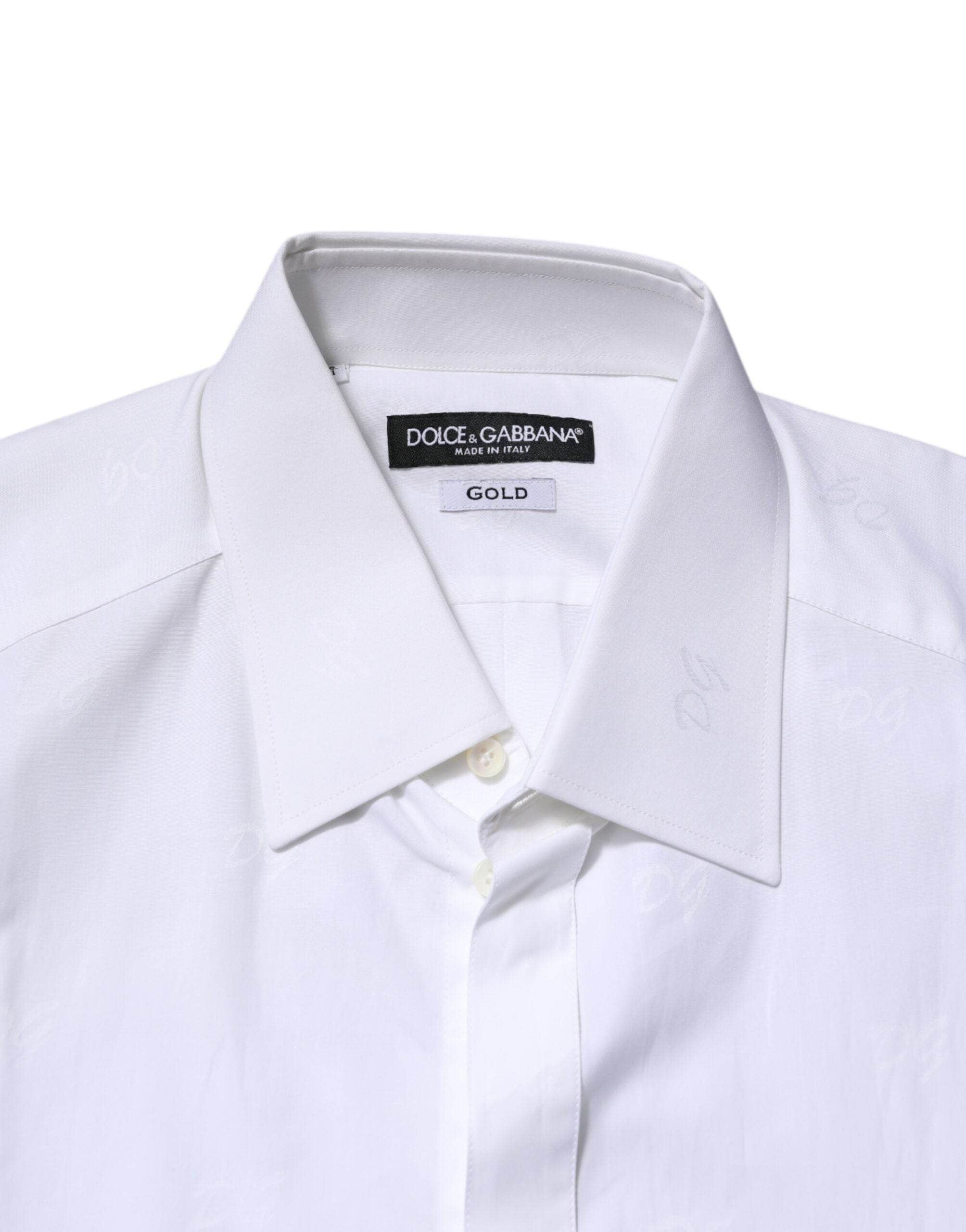 Dolce & Gabbana White Cotton GOLD Long Sleeves Formal Shirt - Hilstor