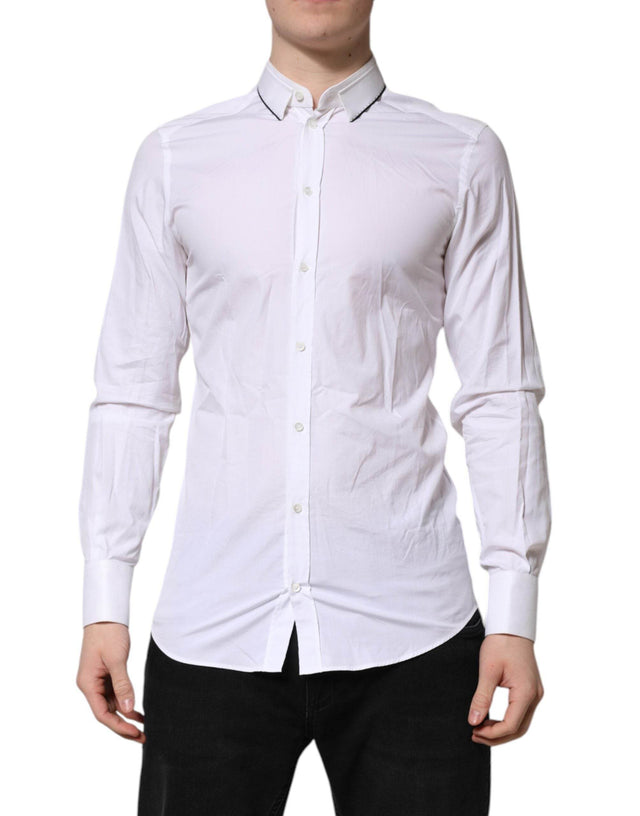 Dolce & Gabbana White Cotton GOLD Long Sleeves Formal Shirt - Hilstor