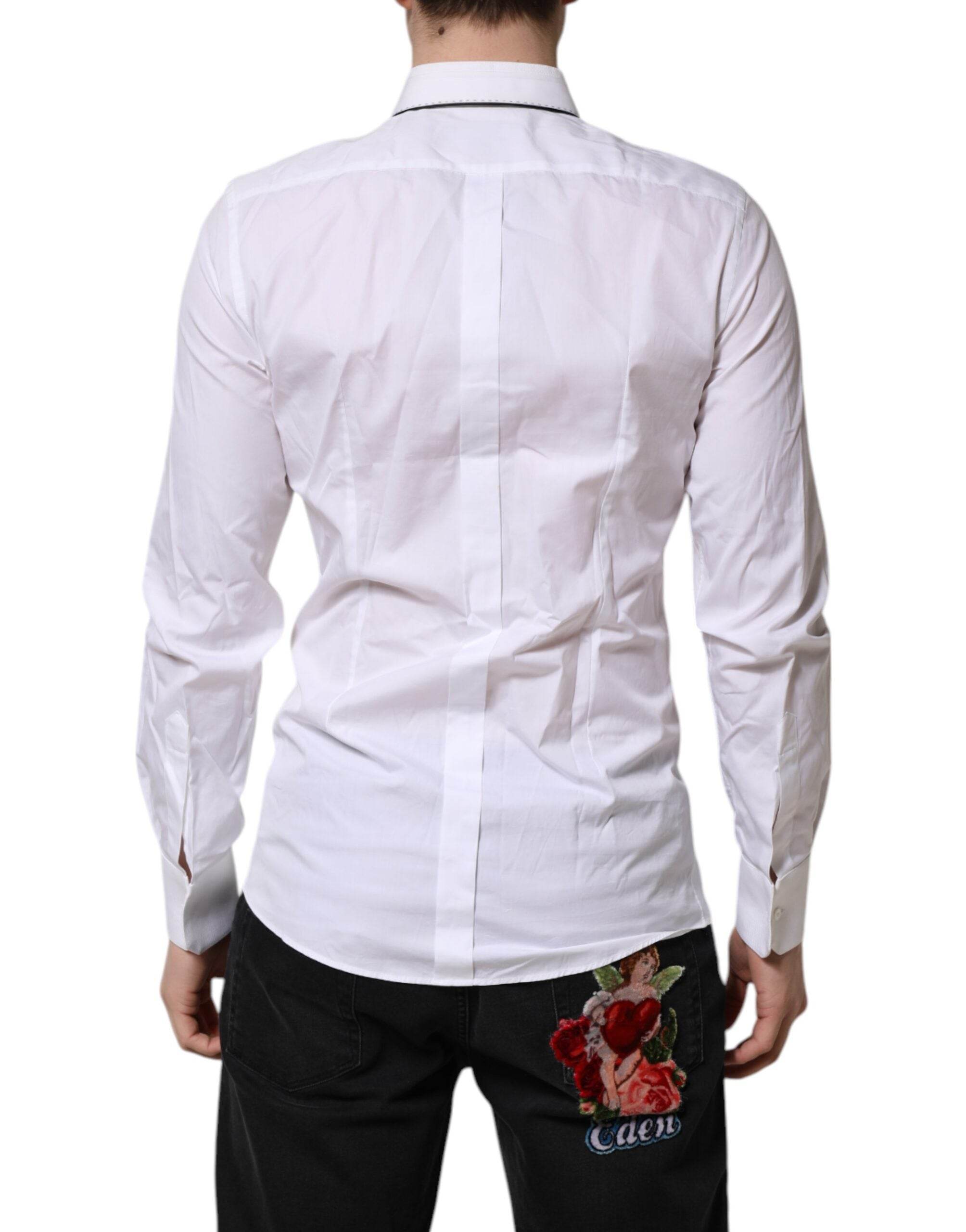Dolce & Gabbana White Cotton GOLD Long Sleeves Formal Shirt - Hilstor