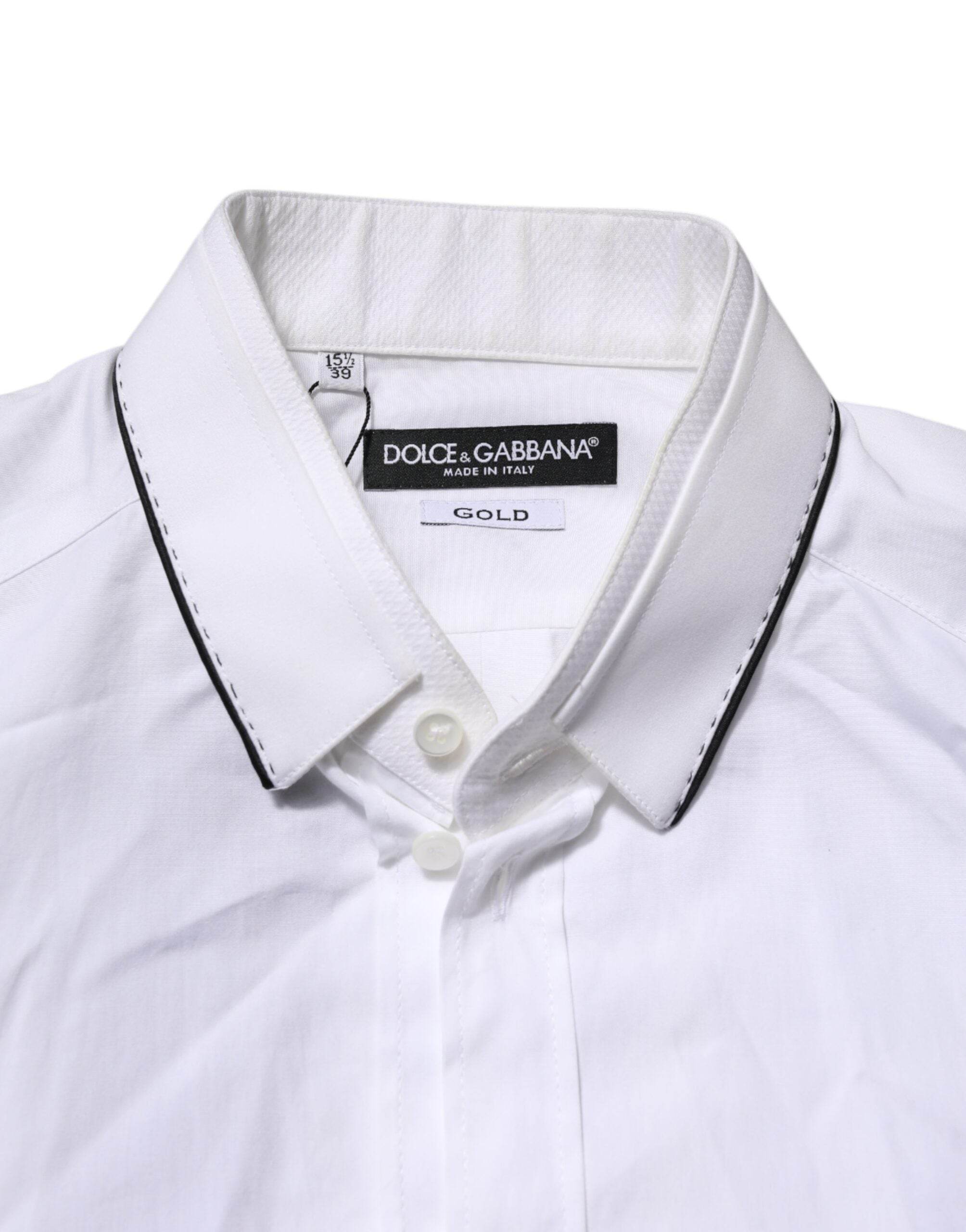 Dolce & Gabbana White Cotton GOLD Long Sleeves Formal Shirt - Hilstor