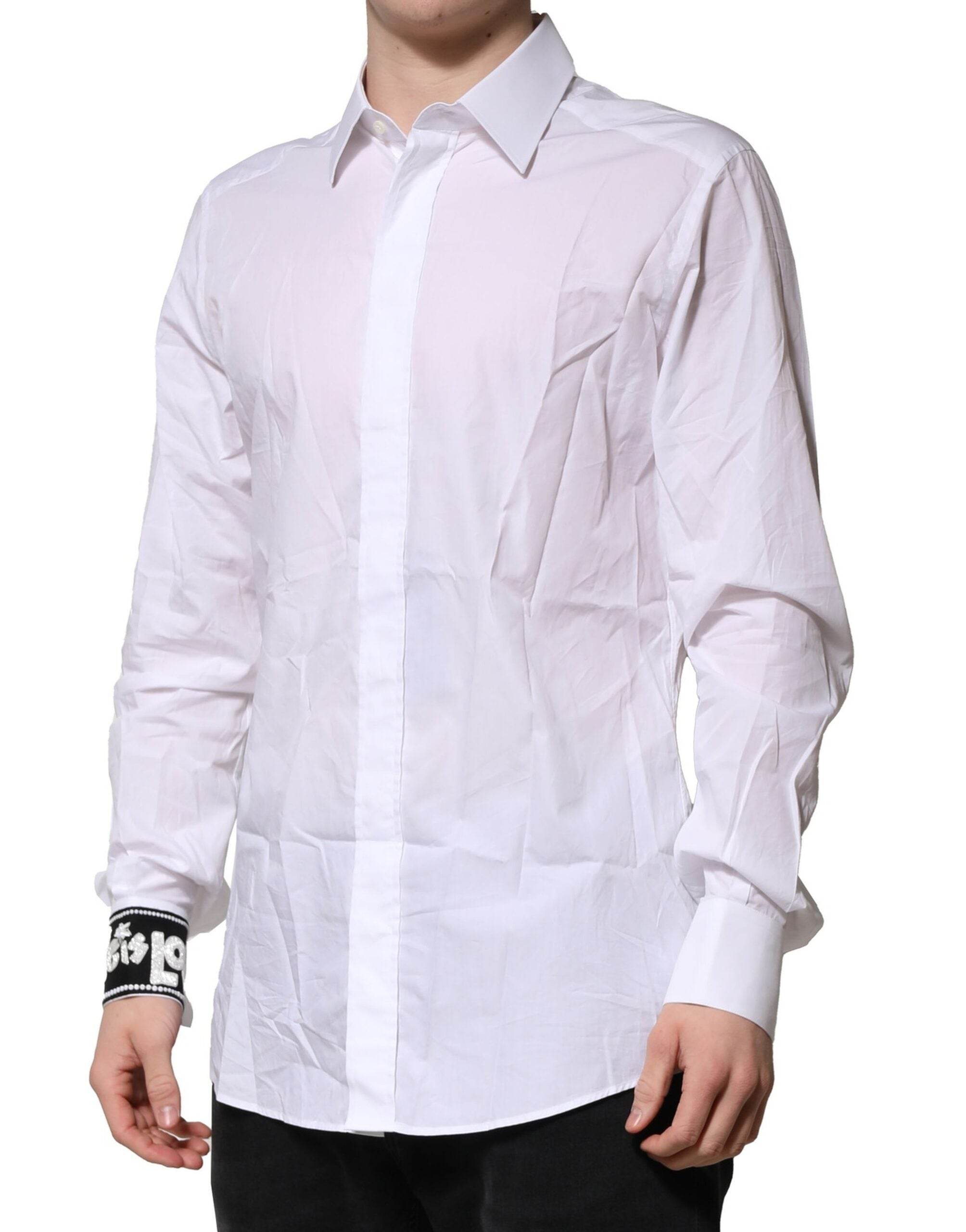 Dolce & Gabbana White Cotton GOLD Long Sleeves Formal Shirt - Hilstor