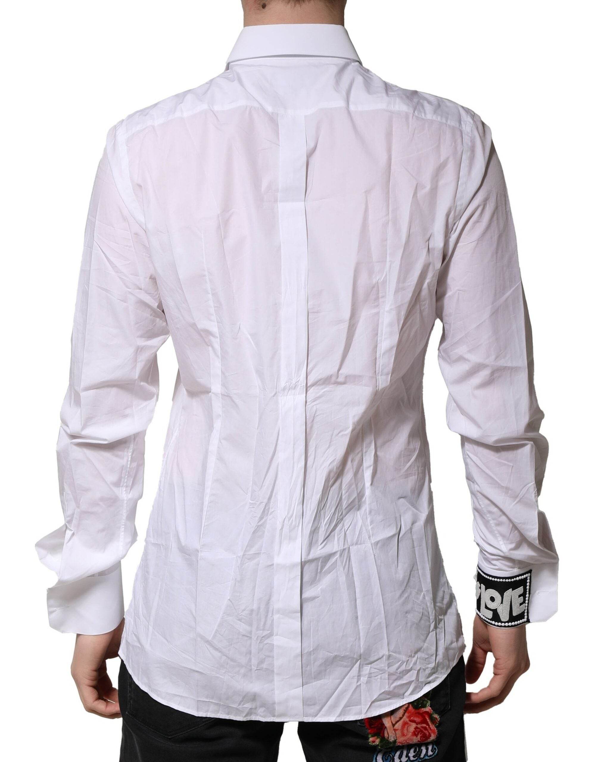 Dolce & Gabbana White Cotton GOLD Long Sleeves Formal Shirt - Hilstor