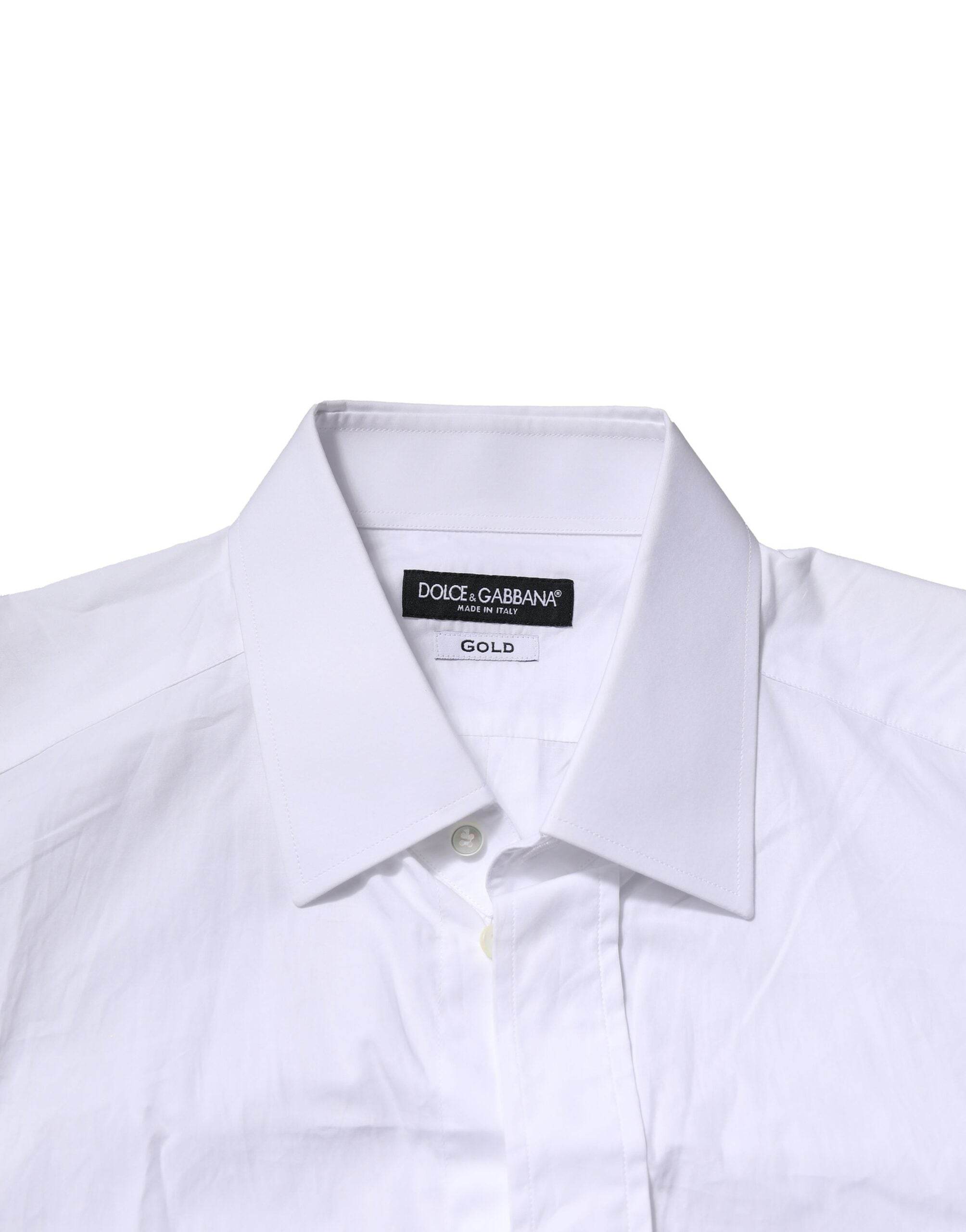 Dolce & Gabbana White Cotton GOLD Long Sleeves Formal Shirt - Hilstor