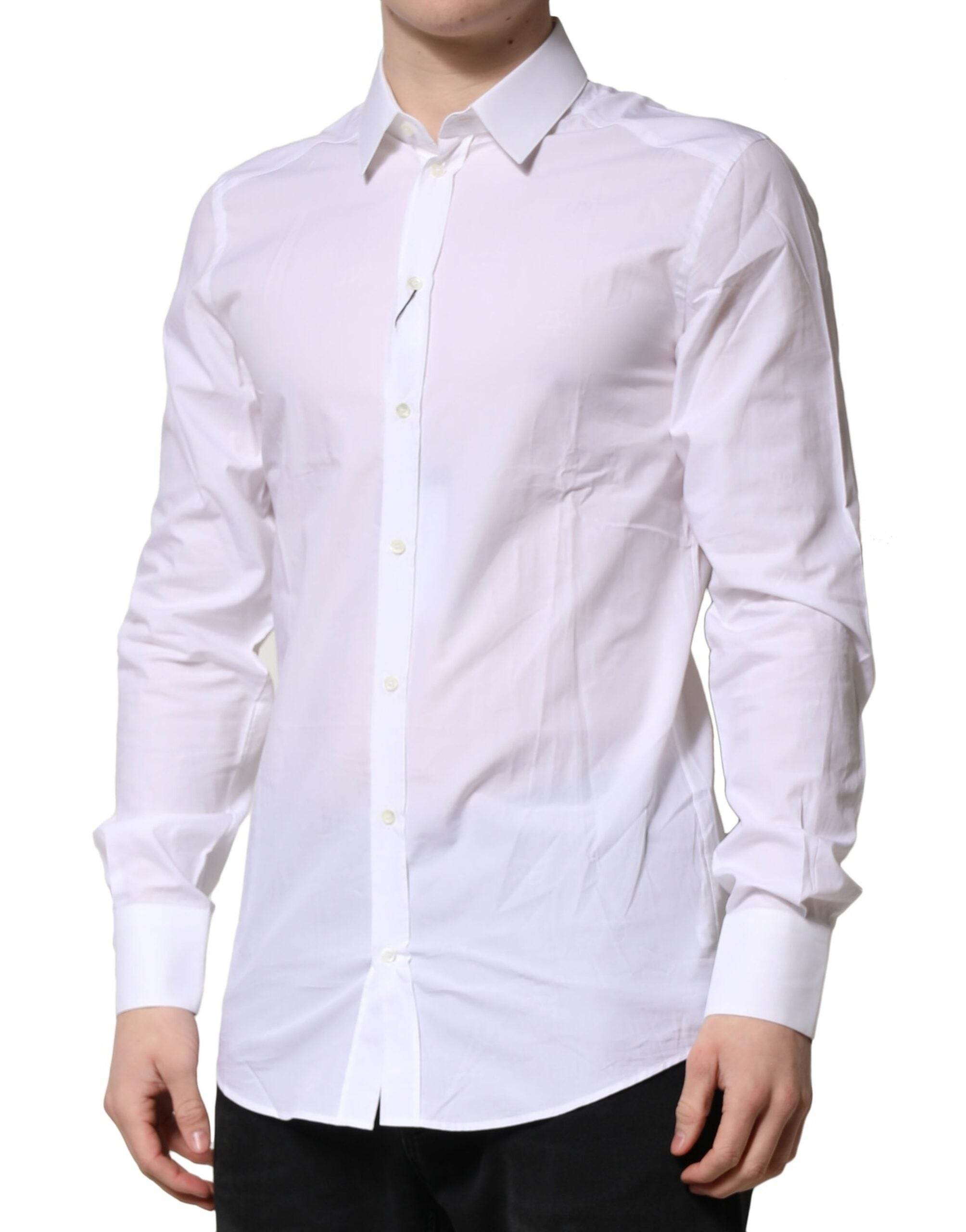 Dolce & Gabbana White Cotton GOLD Long Sleeves Formal Shirt - Hilstor