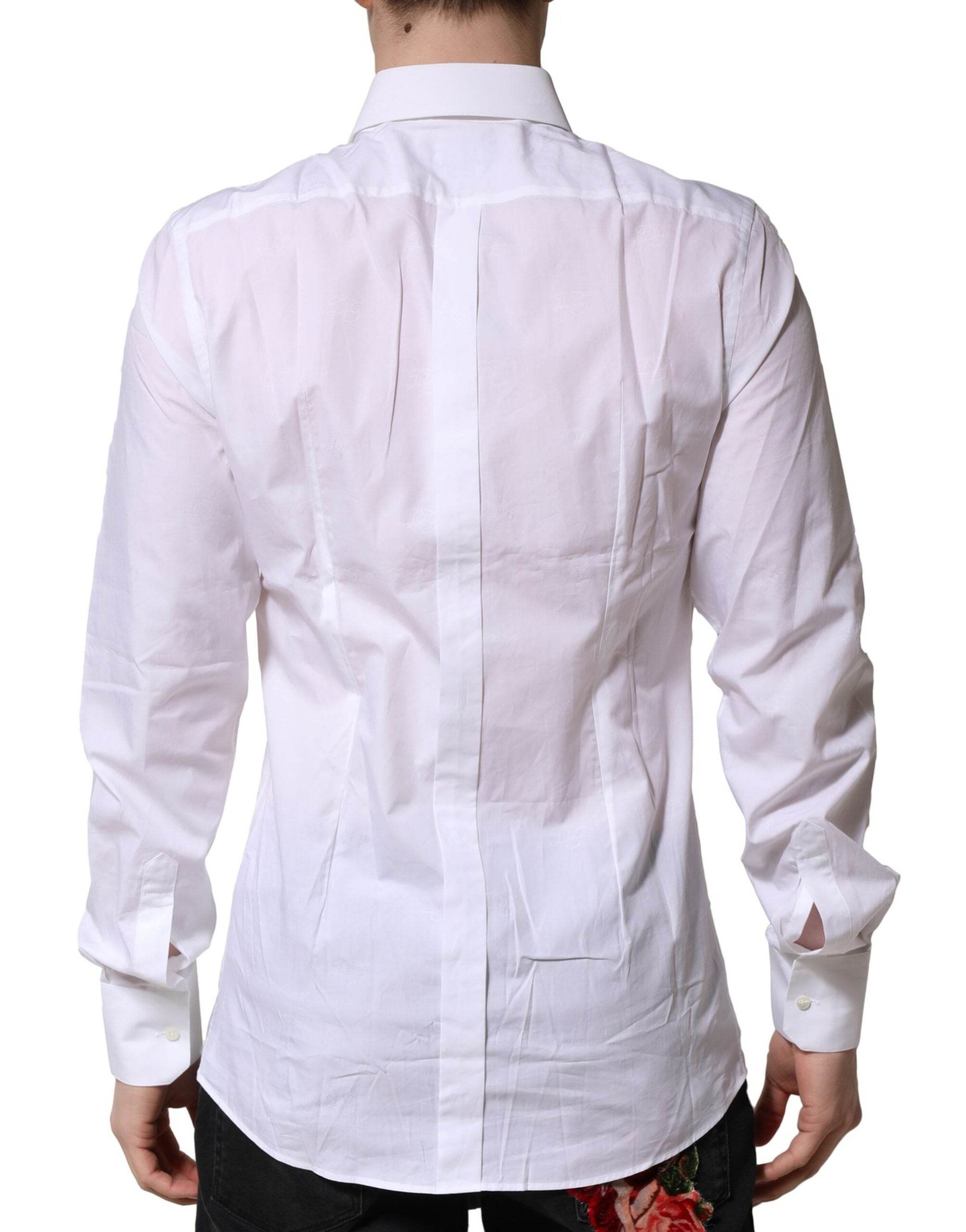 Dolce & Gabbana White Cotton GOLD Long Sleeves Formal Shirt - Hilstor