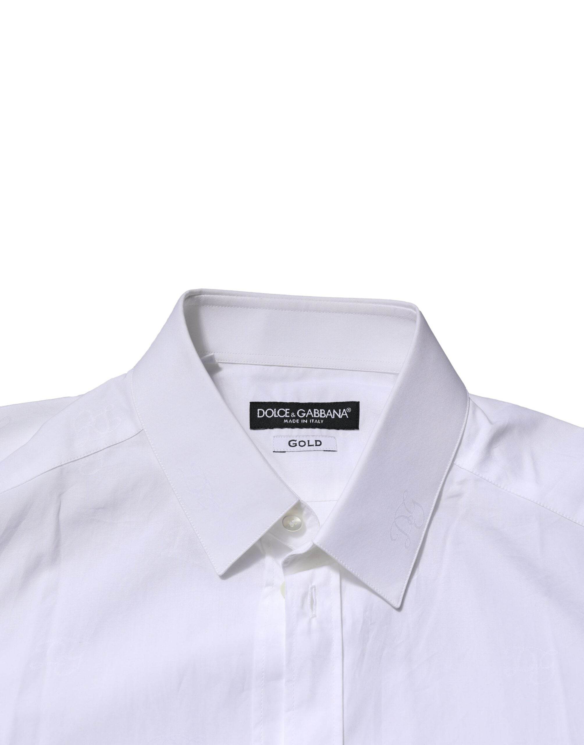 Dolce & Gabbana White Cotton GOLD Long Sleeves Formal Shirt - Hilstor