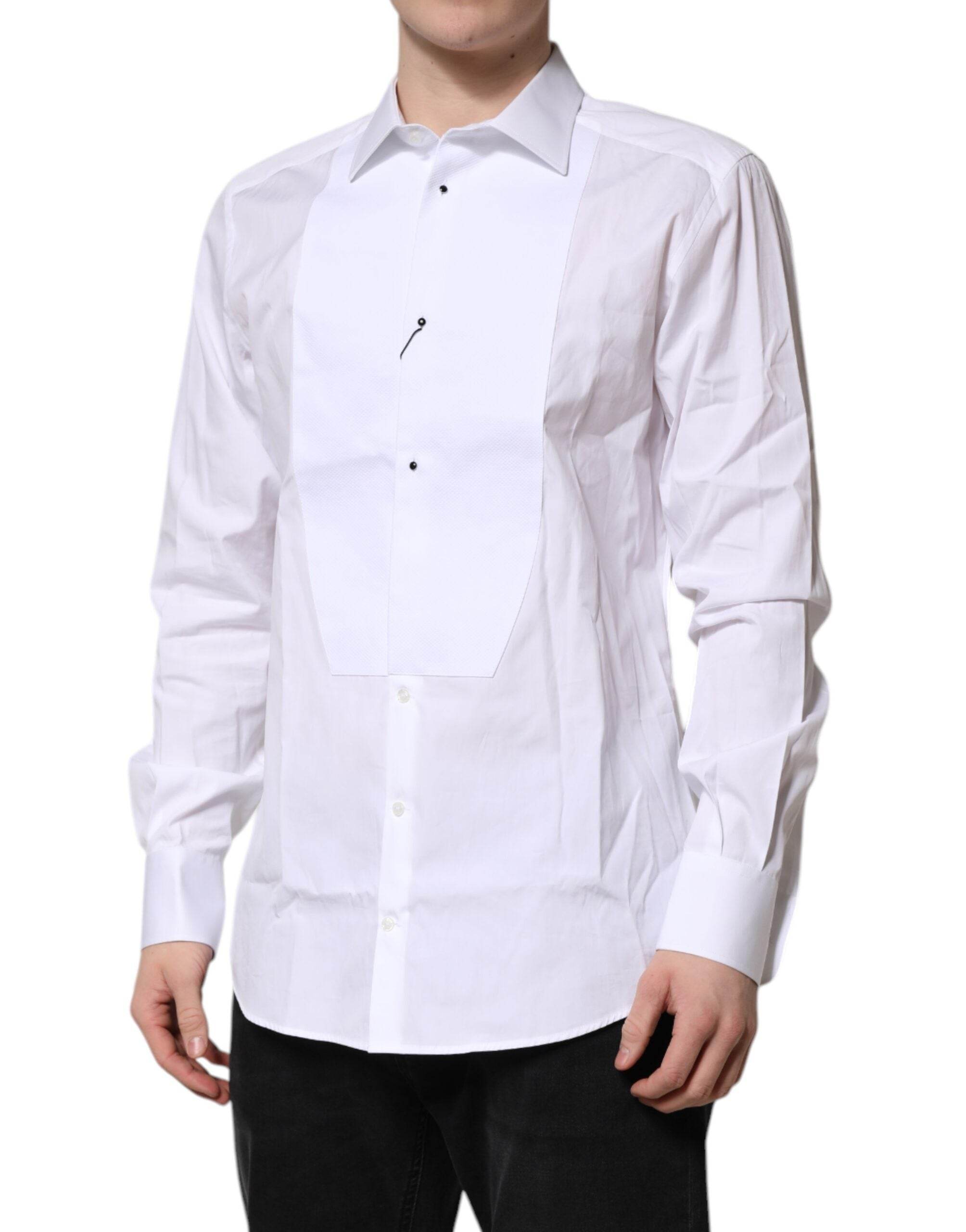 Dolce & Gabbana White Silk Bib Poplin GOLD Men Formal Shirt - Hilstor